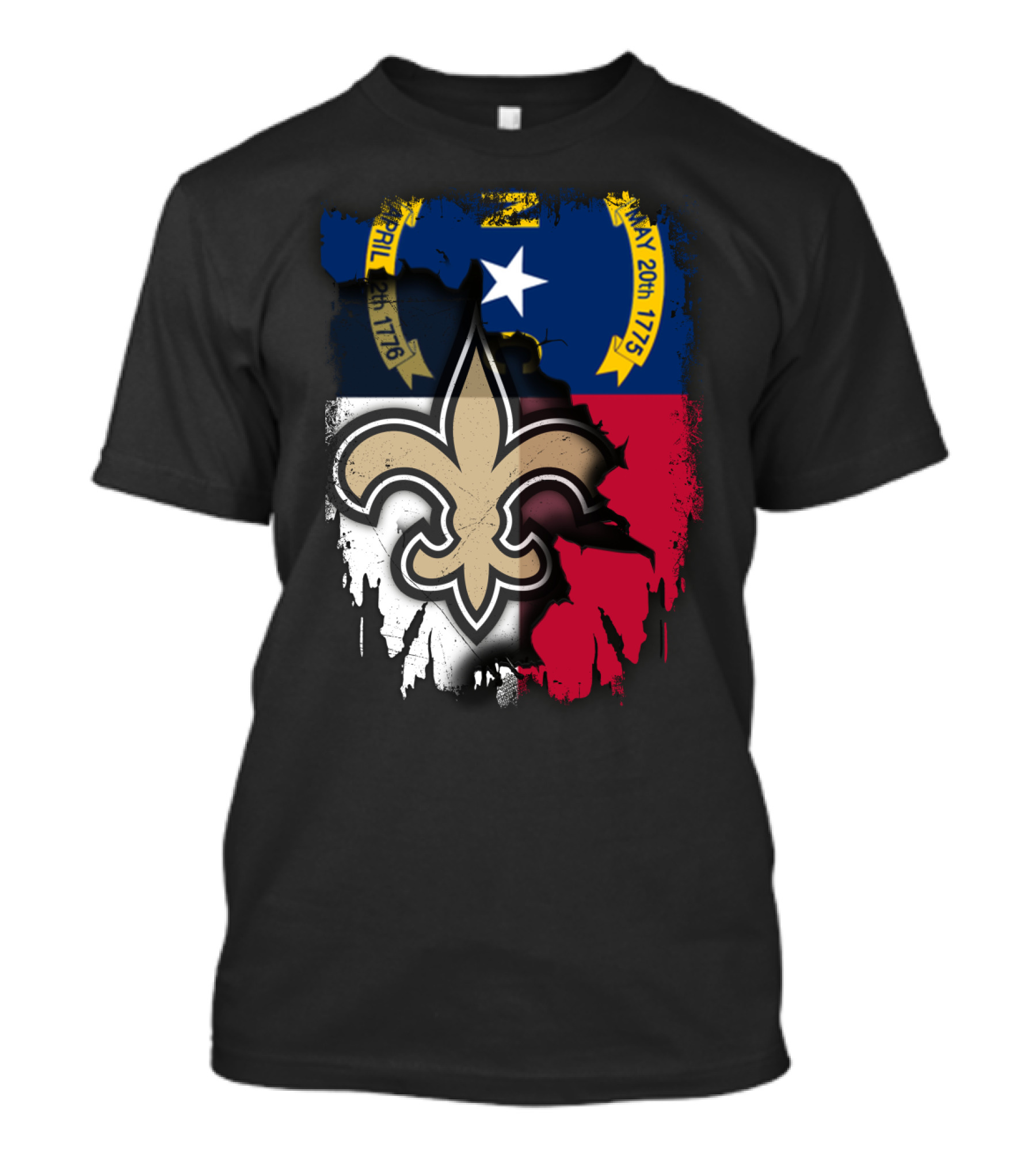 North Carolina Flag With New Orleans Saints Fleur-de-Lis T-Shirt