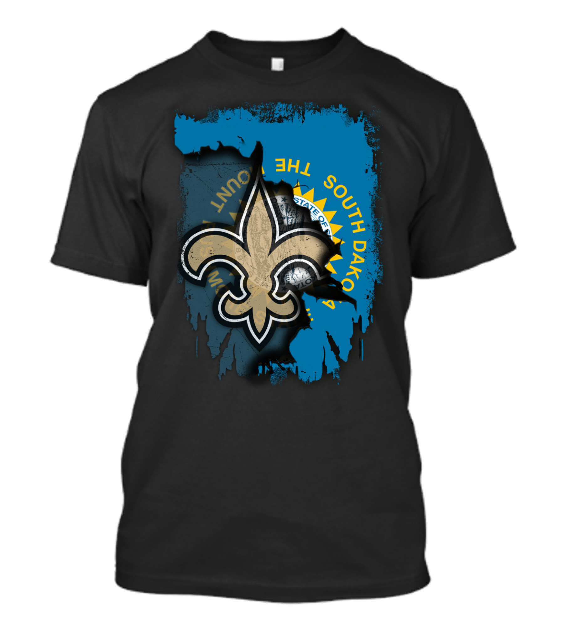 South Dakota State Outline With Saints Fleur-de-Lis And Seal T-Shirt