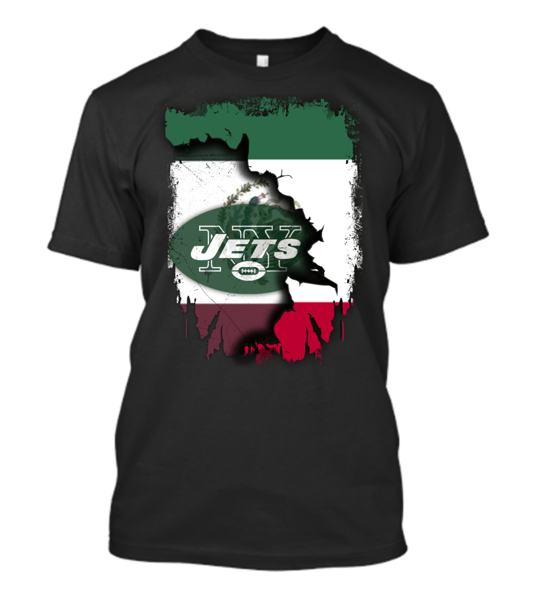 Mexico Flag Background With NY Jets Logo And Aztec Eagle T-Shirt