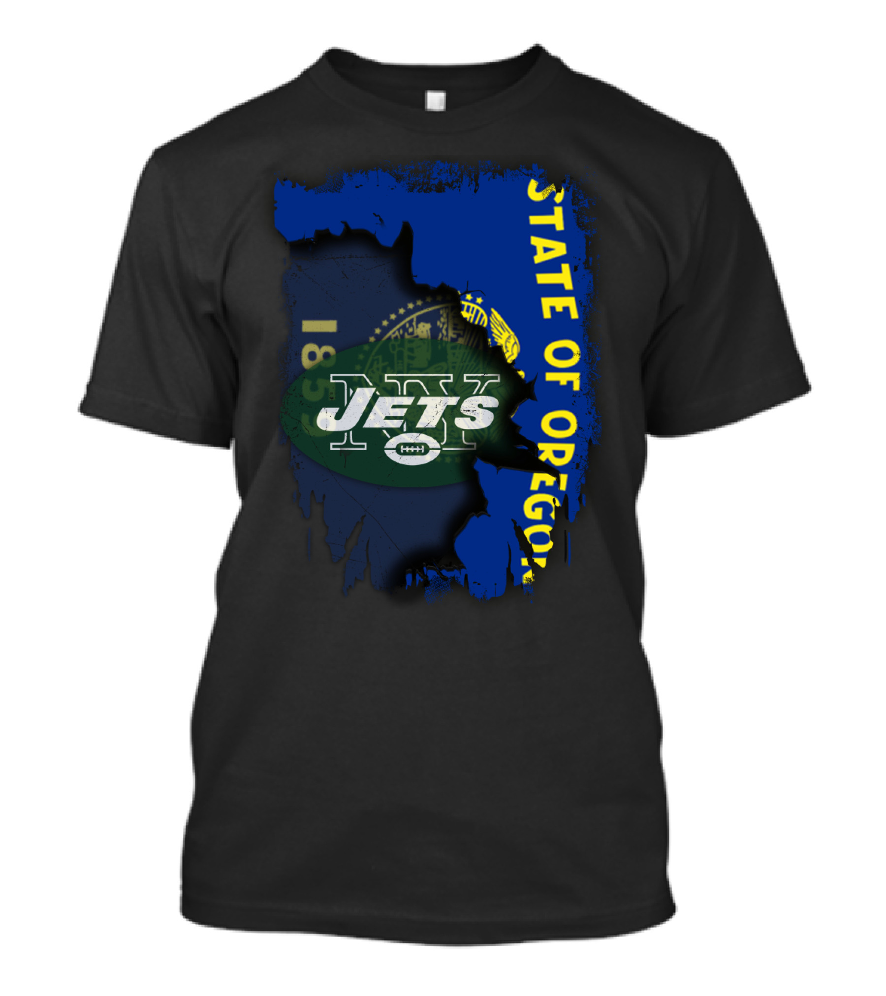 State Of Oregon With Jets Logo Overlay T-Shirt