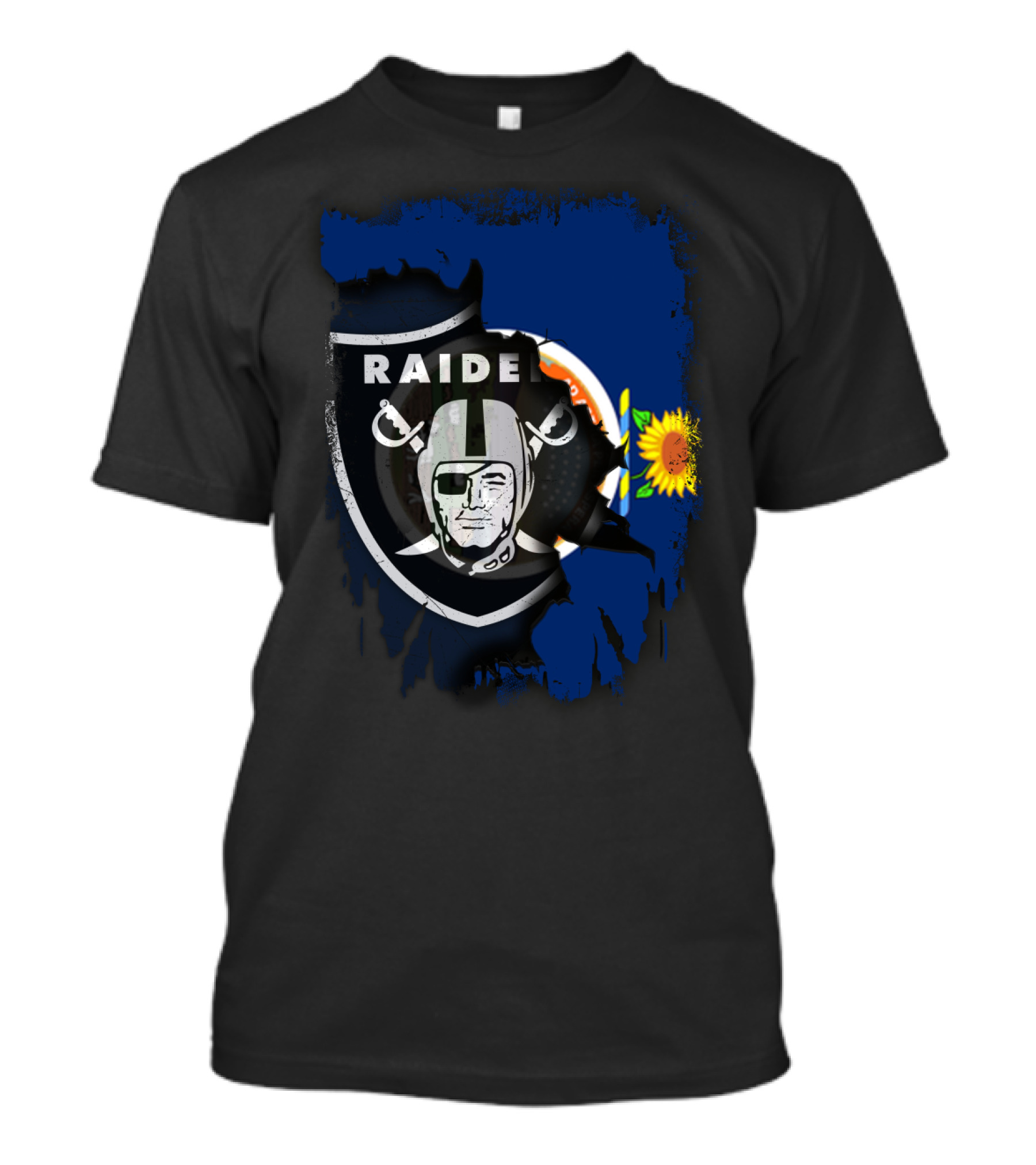Kansas Sunflower With Raiders Shield Together T-Shirt