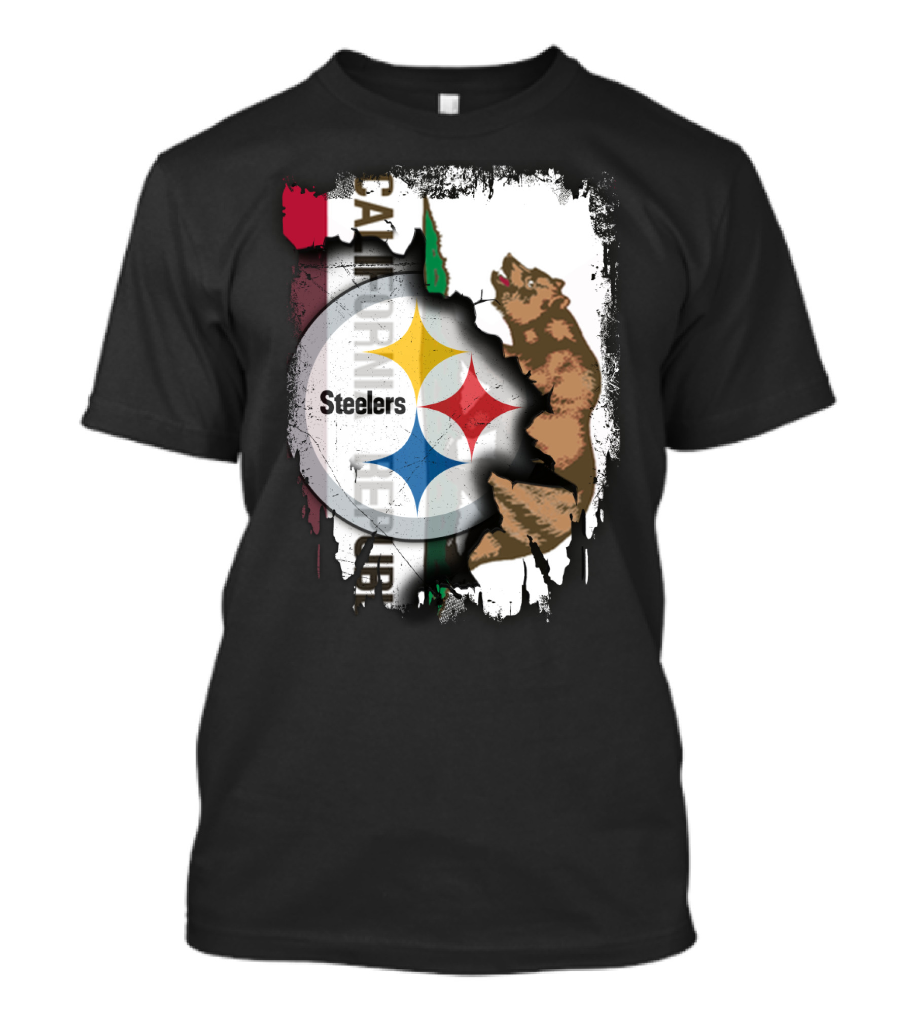 California Bear With Steelers Logo Fusion T-Shirt
