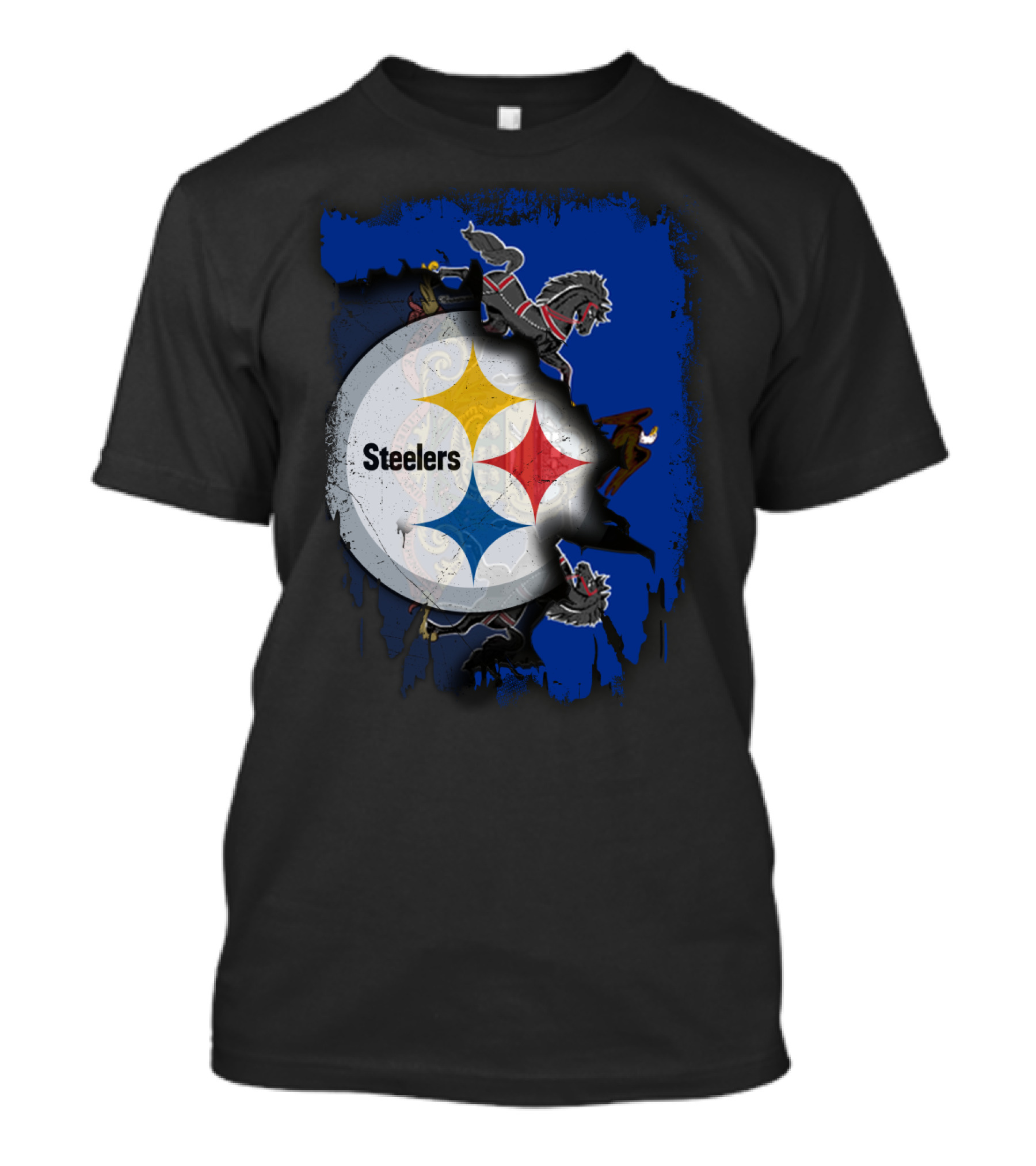 Steelers Together Pennsylvania With Horses And Eagle On Grunge Blue Background T-Shirt