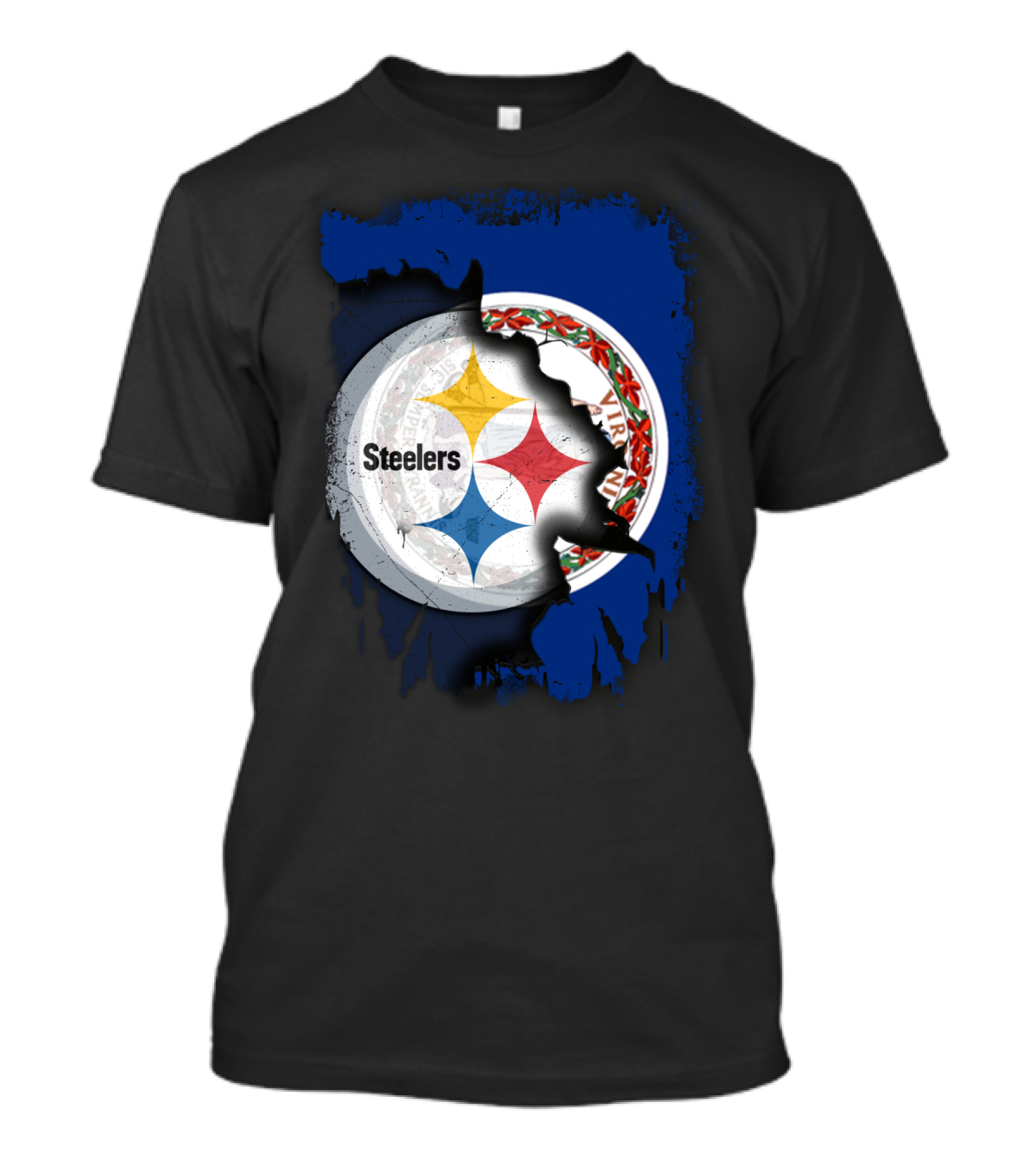 Virginia State Flag With Pittsburgh Steelers Logo Fusion T-Shirt