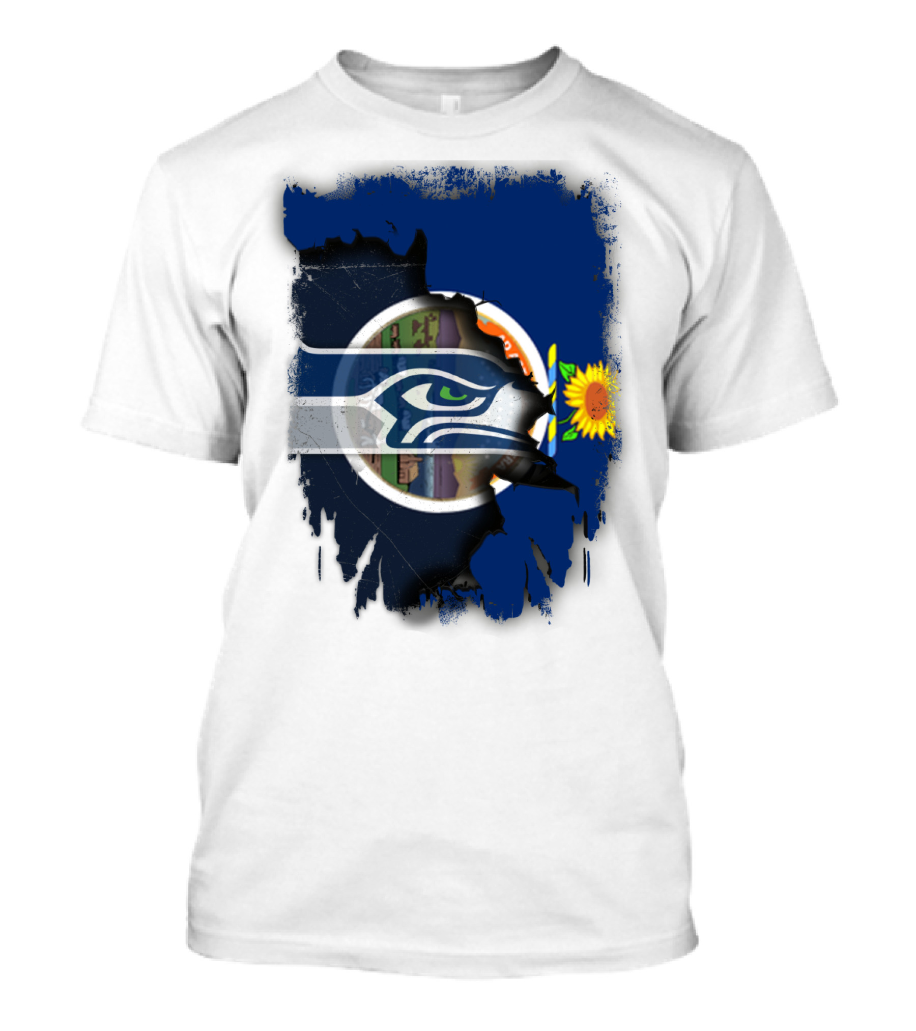 Kansas With Seahawks Heart And Sunflower Emblem T-Shirt