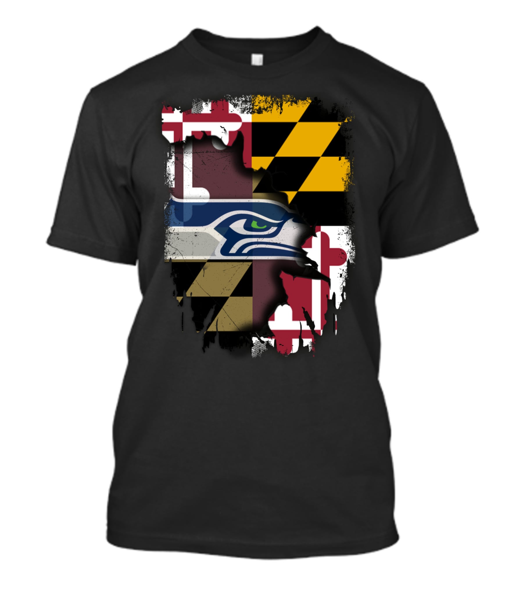 Maryland Flag And Seahawks Logo Blend T-Shirt