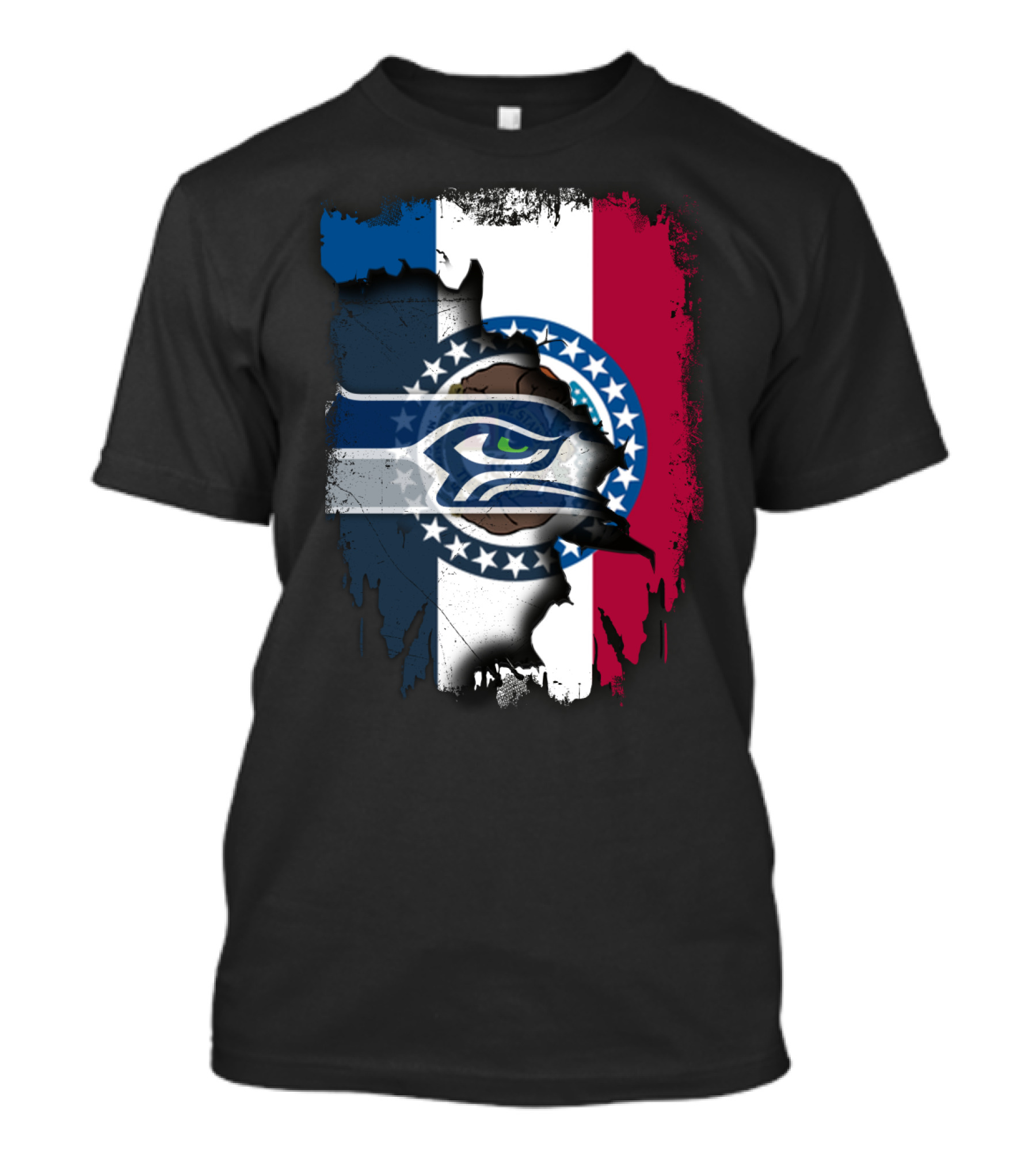 Missouri Flag With Seahawks Logo Fusion T-Shirt