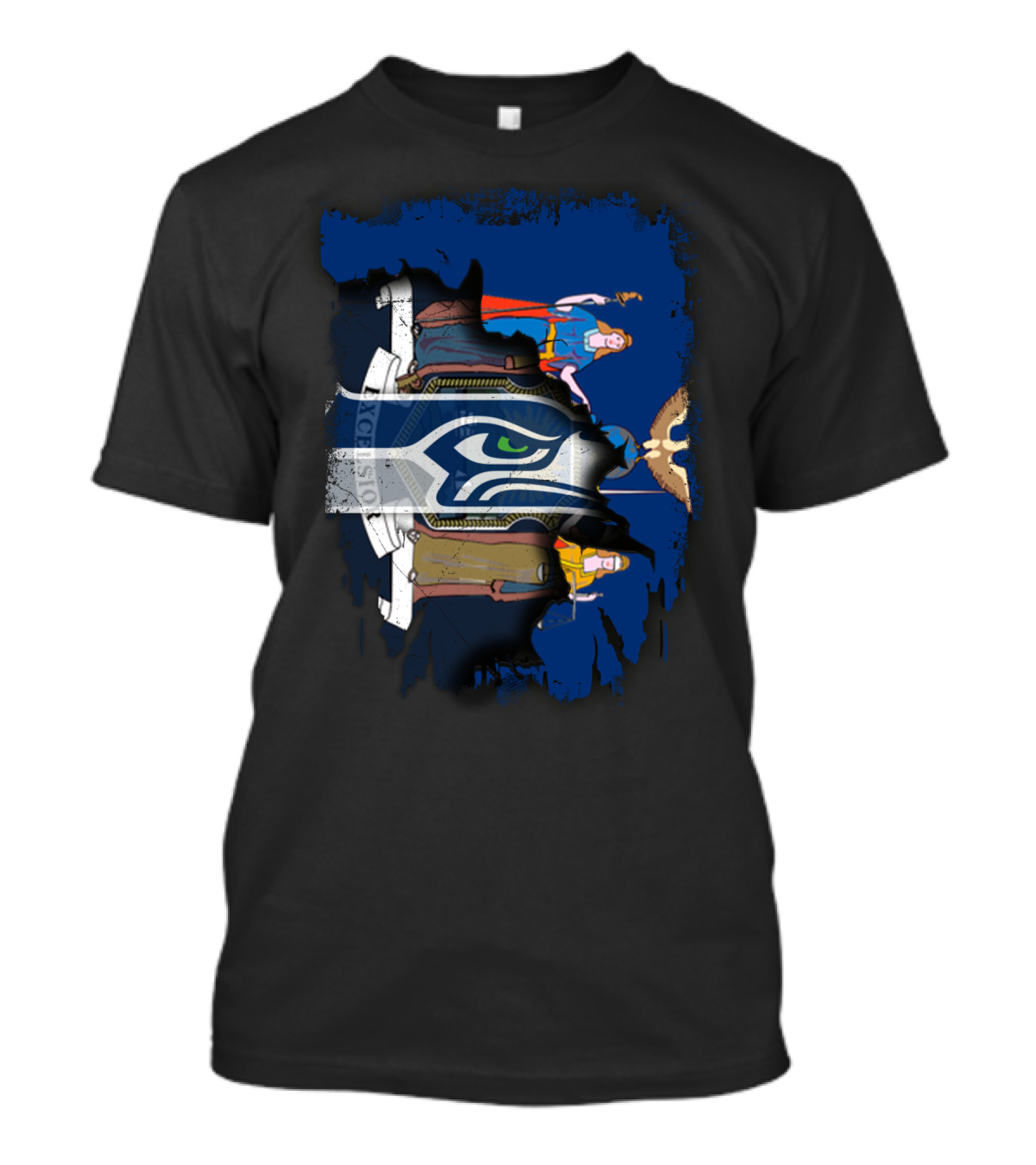 New York State Flag Merged With Seattle Seahawks T-Shirt