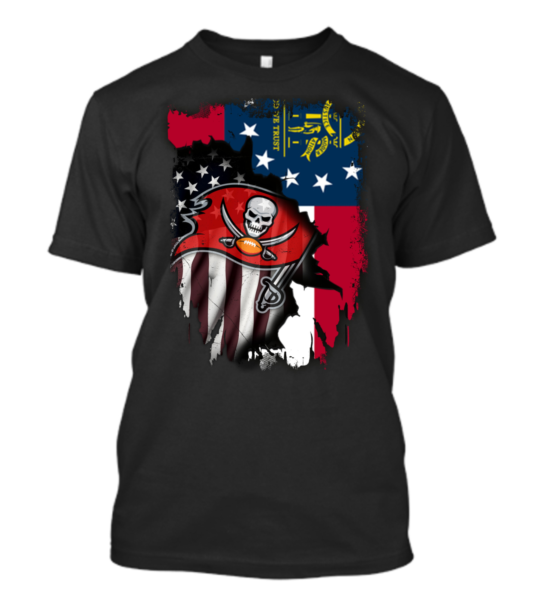 Georgia State Flag With Buccaneers Logo And American Flag Elements T-Shirt