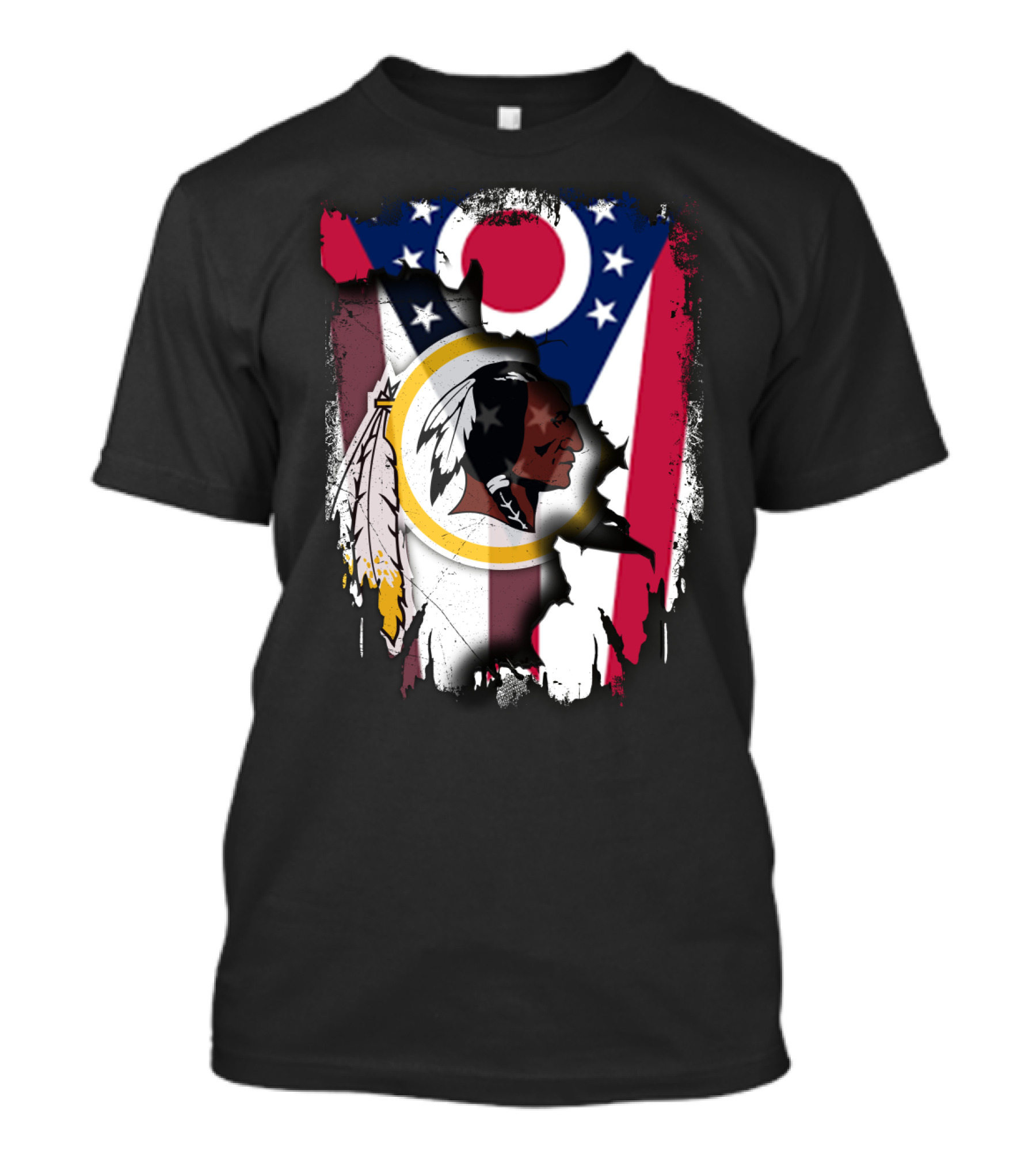 Ohio Flag With Washington Redskins Logo Fusion T-Shirt