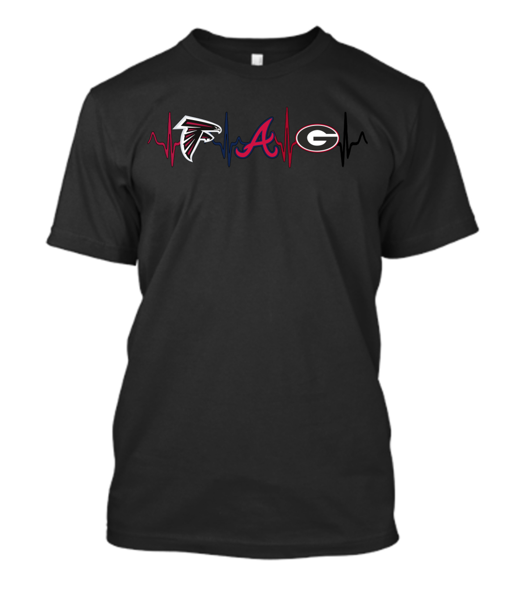 Love Falcons Braves Georgia Bulldogs Fan Heartbeat T-Shirt