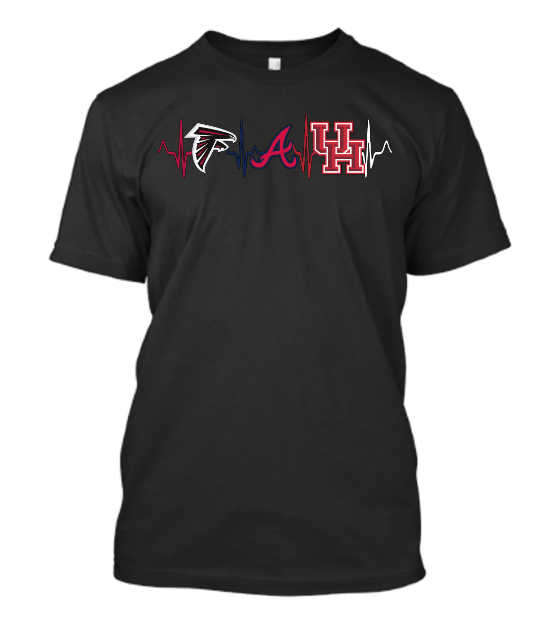 Love Falcons Braves Houston Cougars Heartbeat T-Shirt