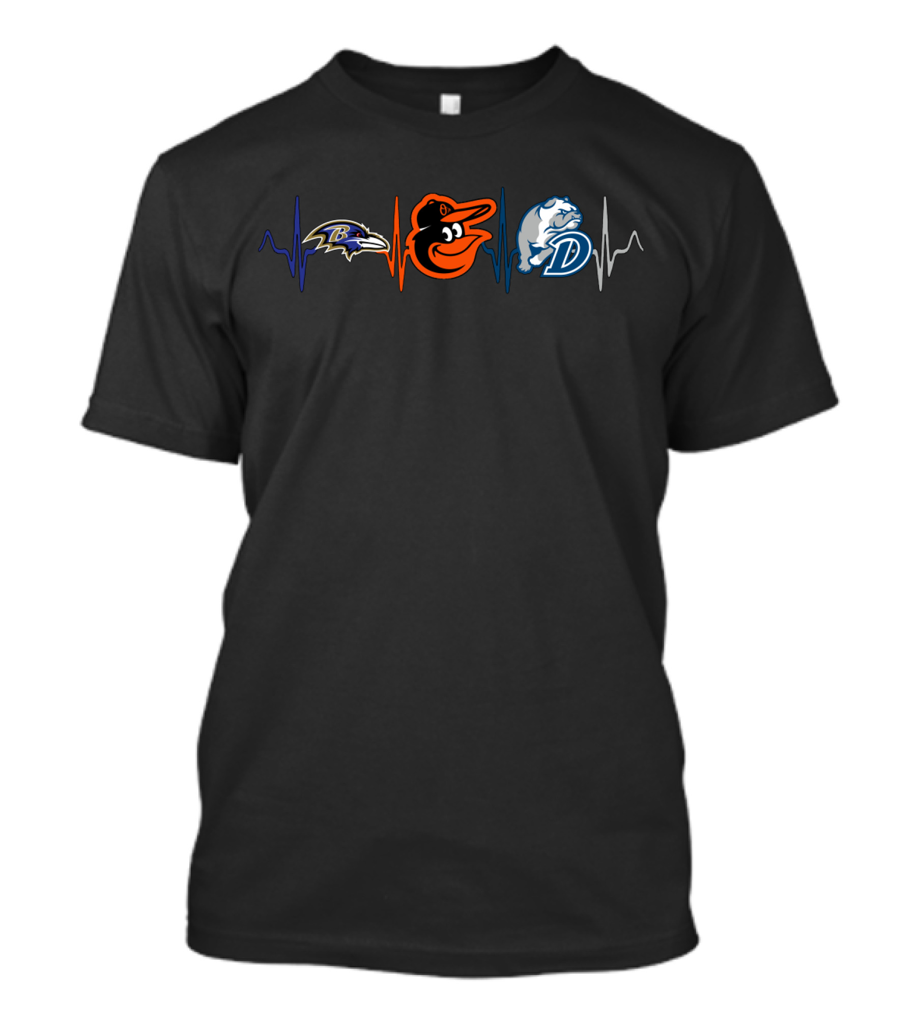 Baltimore Ravens Baltimore Orioles Drake Bulldogs Heartbeat T-Shirt