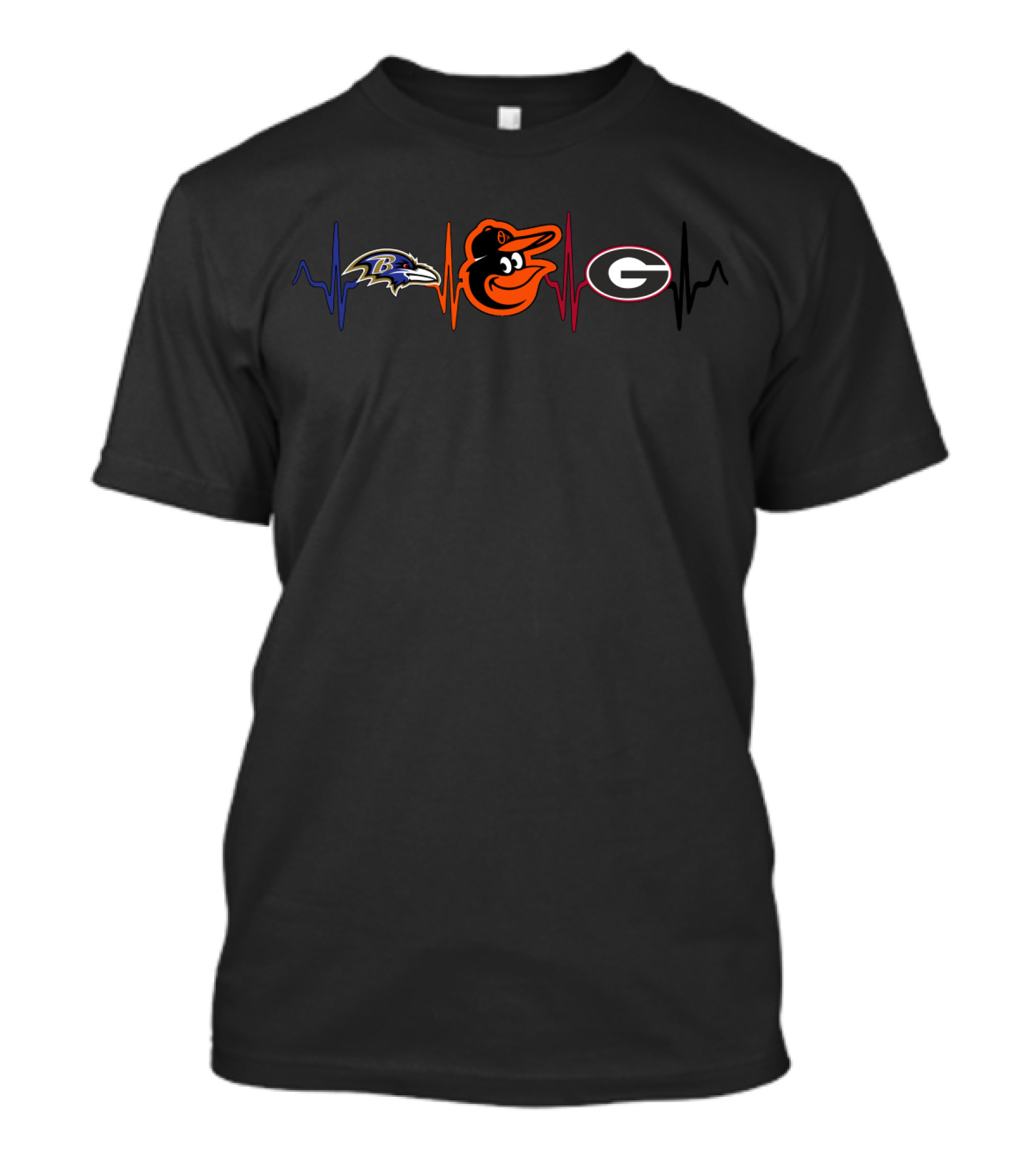 Baltimore Ravens Orioles Georgia Bulldogs Heartbeat T-Shirt