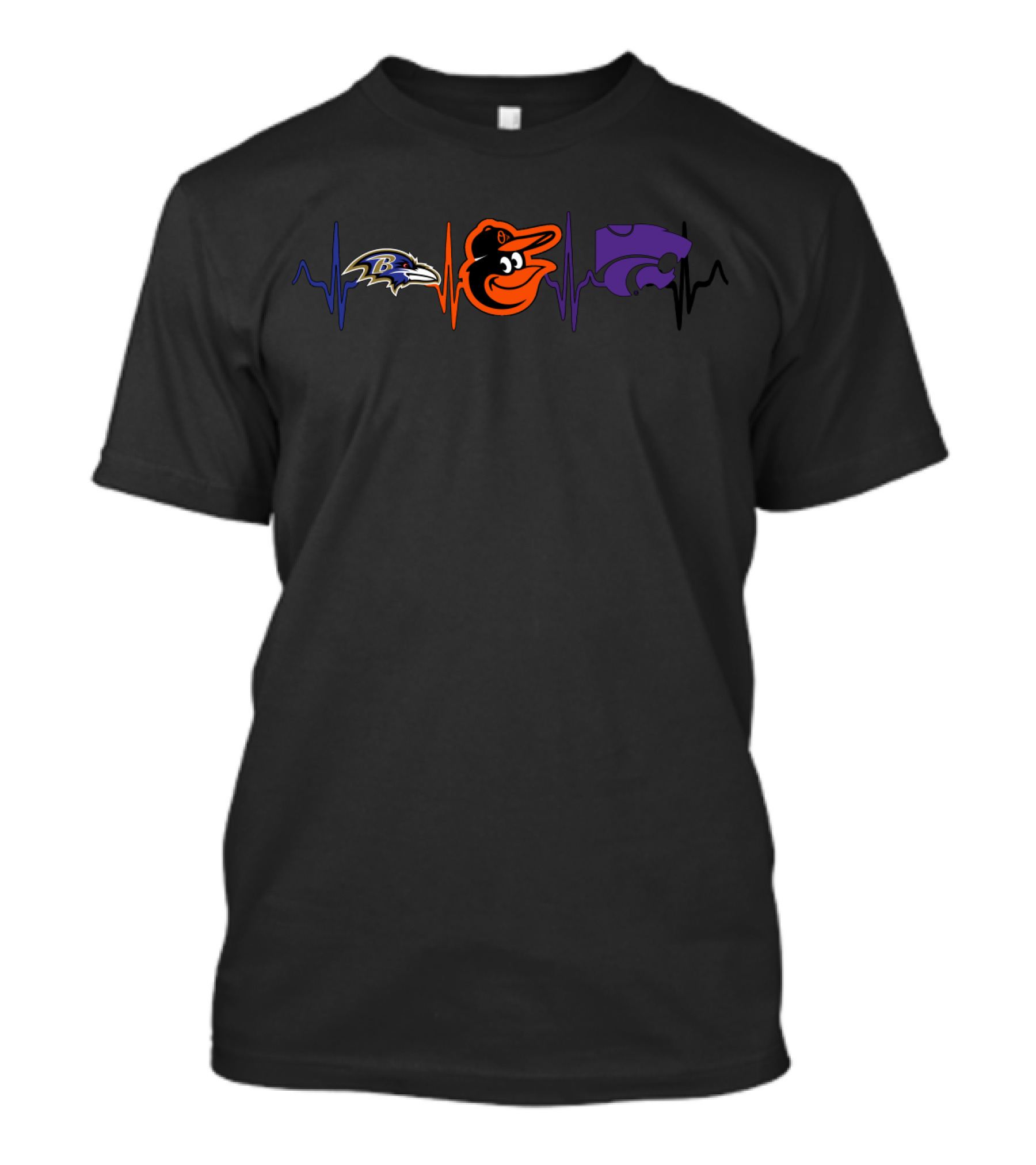 Baltimore Ravens Orioles K-State Wildcats Heartbeat T-Shirt