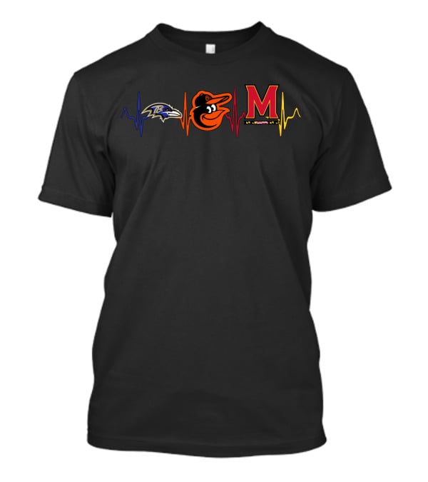 Baltimore Ravens Orioles Maryland Terrapins Heartbeat T-Shirt