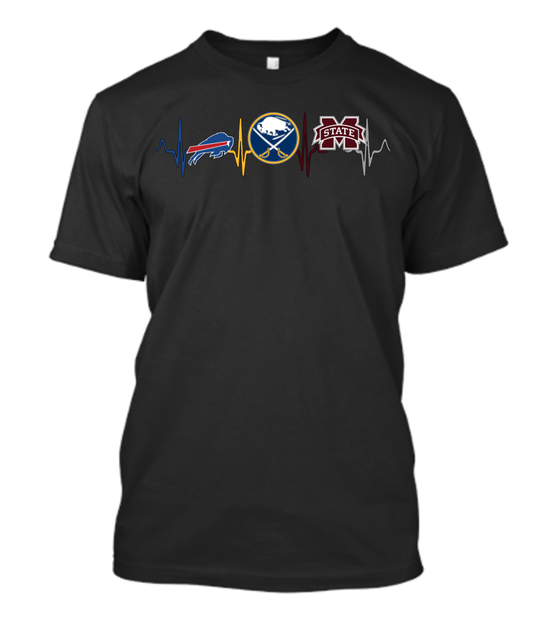 Buffalo Bills Sabres Mississippi State Heartbeat T-Shirt