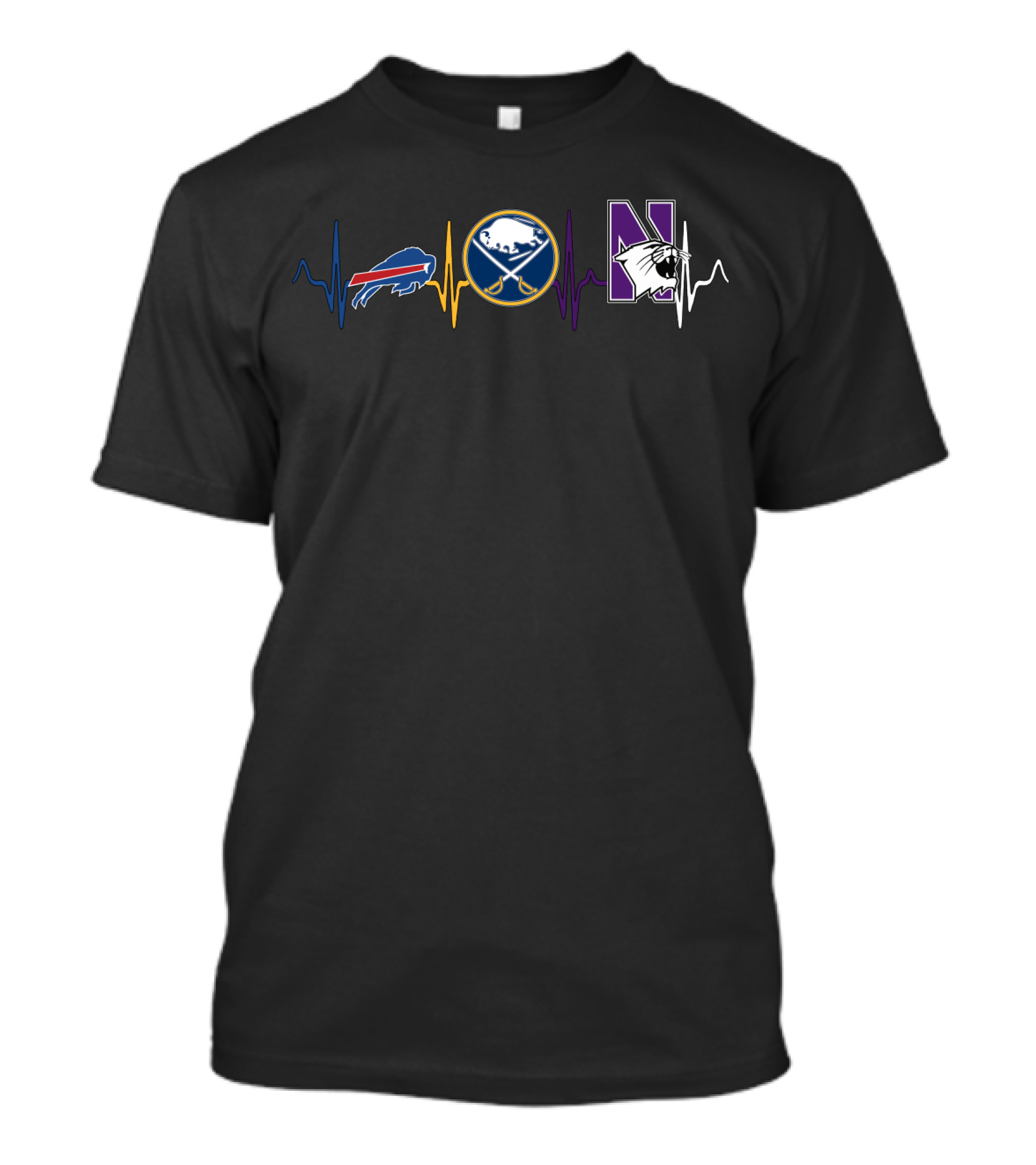 Buffalo Bills Sabres Northwestern Wildcats Heartbeat T-Shirt
