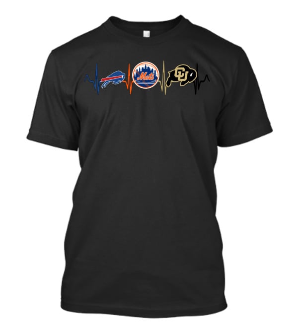 Buffalo Bills New York Mets Colorado Buffaloes Heartbeat T-Shirt