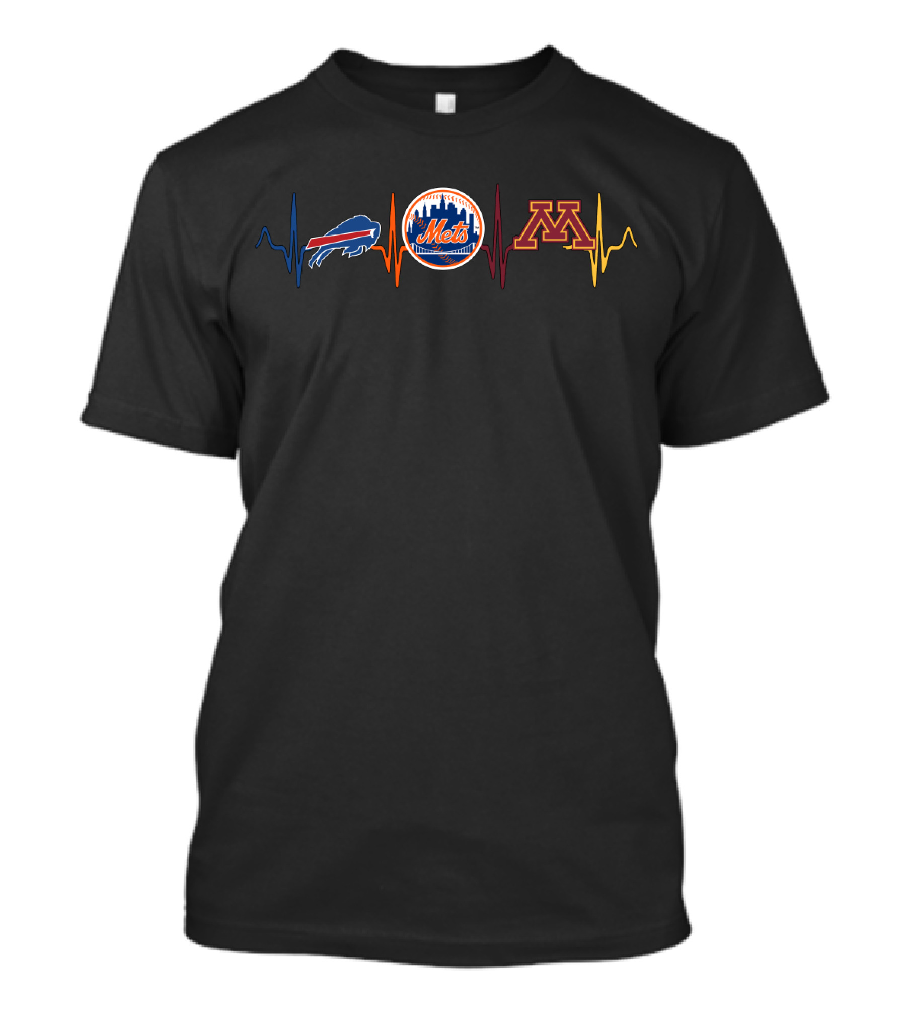 Love Bills New York Mets Minnesota Gophers Heartbeat Line T-Shirt