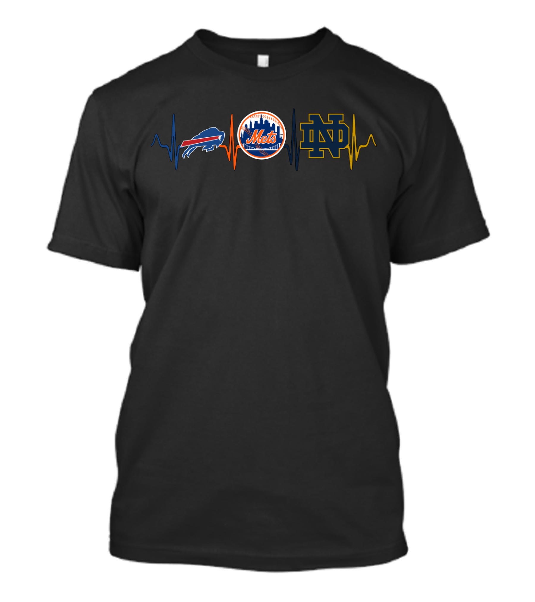Buffalo Bills New York Mets Notre Dame Fighting Irish Heartbeat T-Shirt