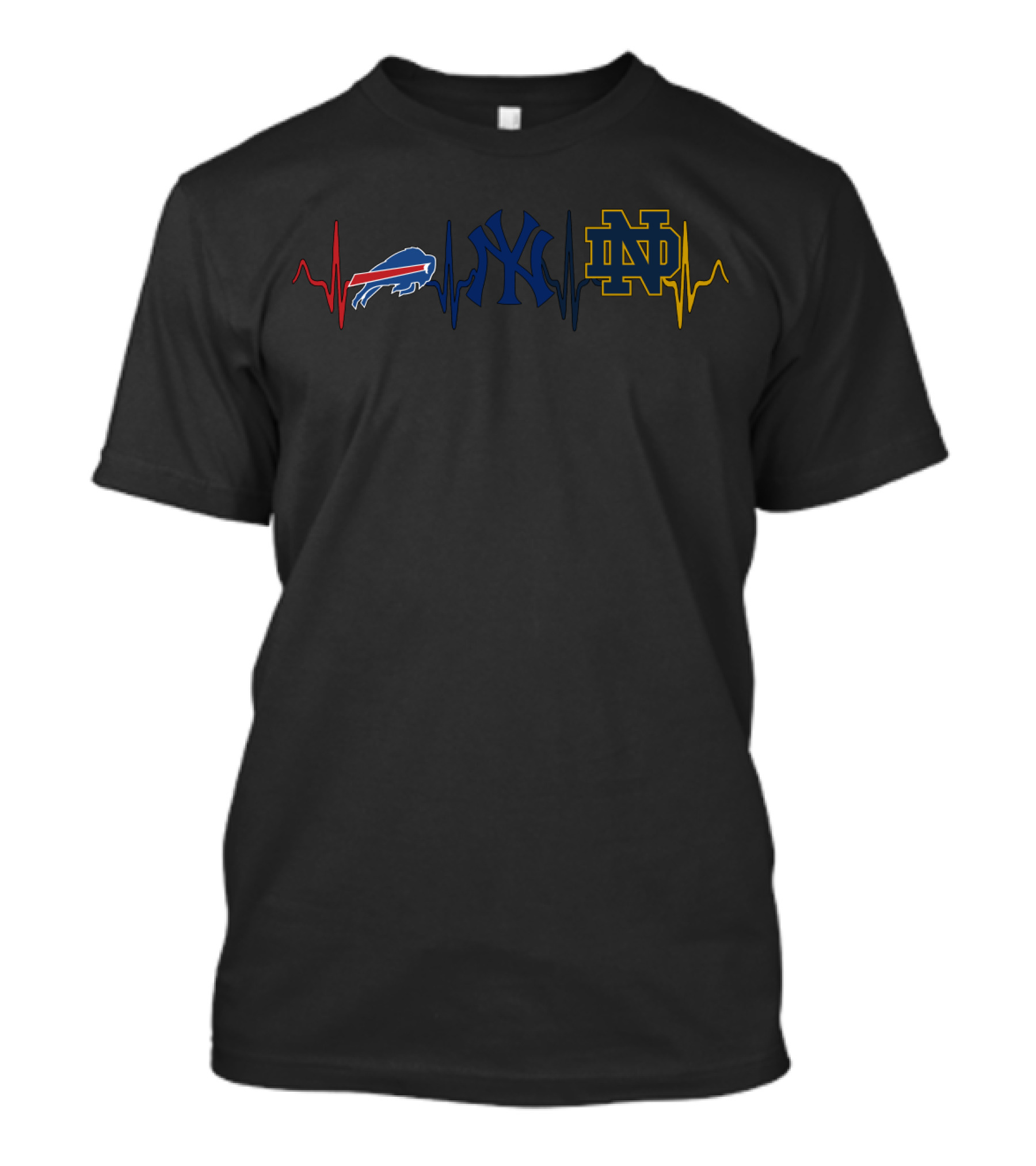 Buffalo Bills New York Yankees Fighting Irish Ecg Heartbeat T-Shirt