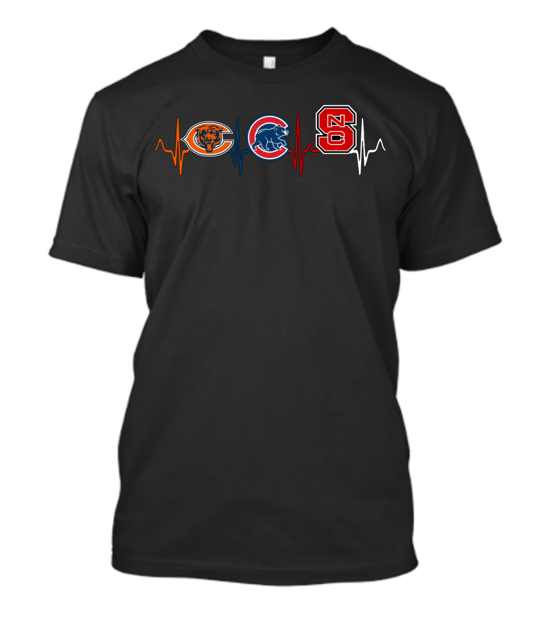 Chicago Bears Cubs Nc State Wolfpack Heartbeat Love T-Shirt