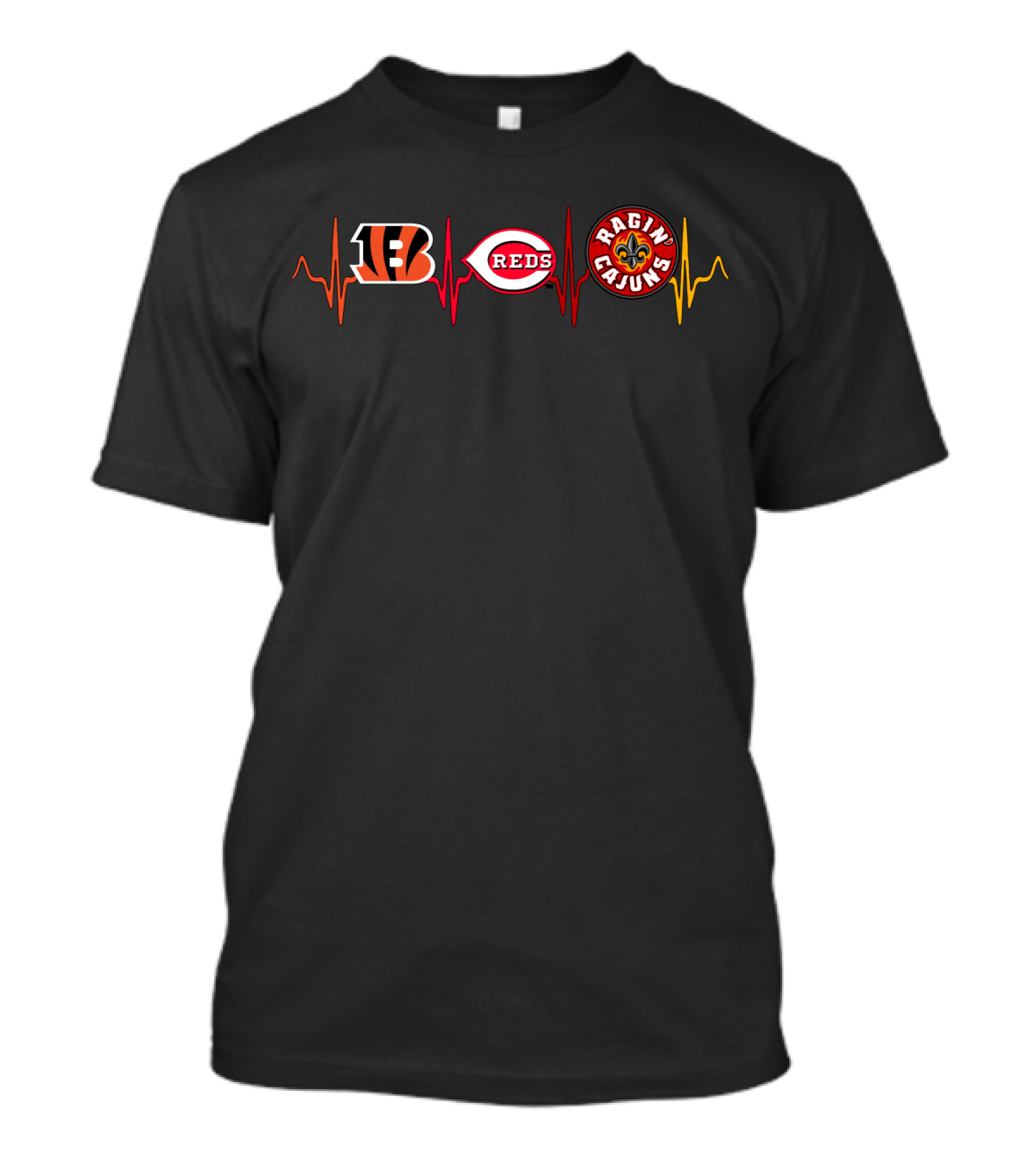 Bengals Reds Ragin Cajuns Heartbeat Lrc T-Shirt