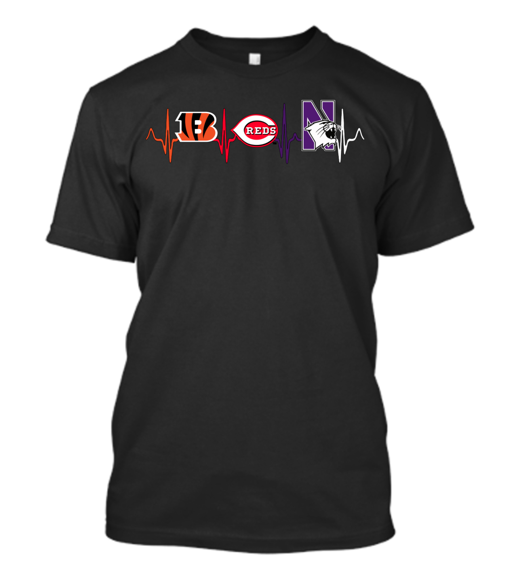 Love Bengals Reds Northwestern Wildcats Heartbeat T-Shirt