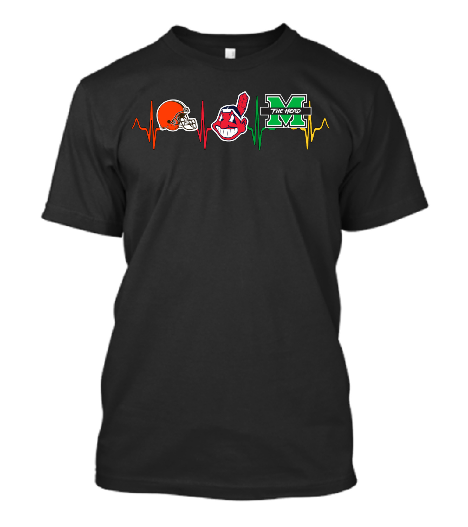 Cleveland Browns Indians Marshall Thundering Herd Heartbeat T-Shirt