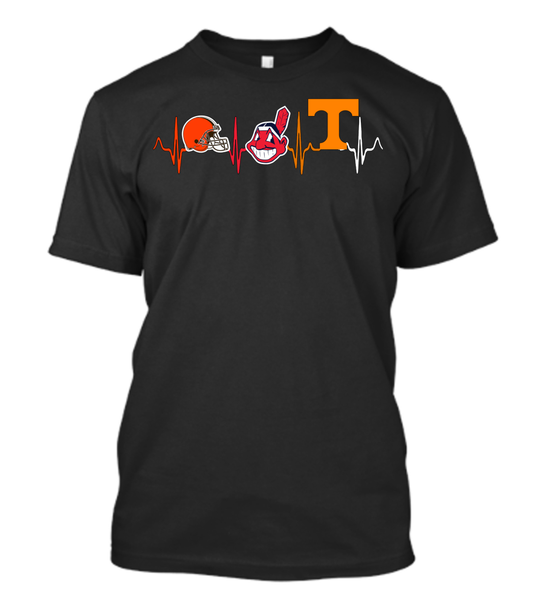 Cleveland Browns Cleveland Indians Logo Tennessee Volunteers Heartbeat T-Shirt