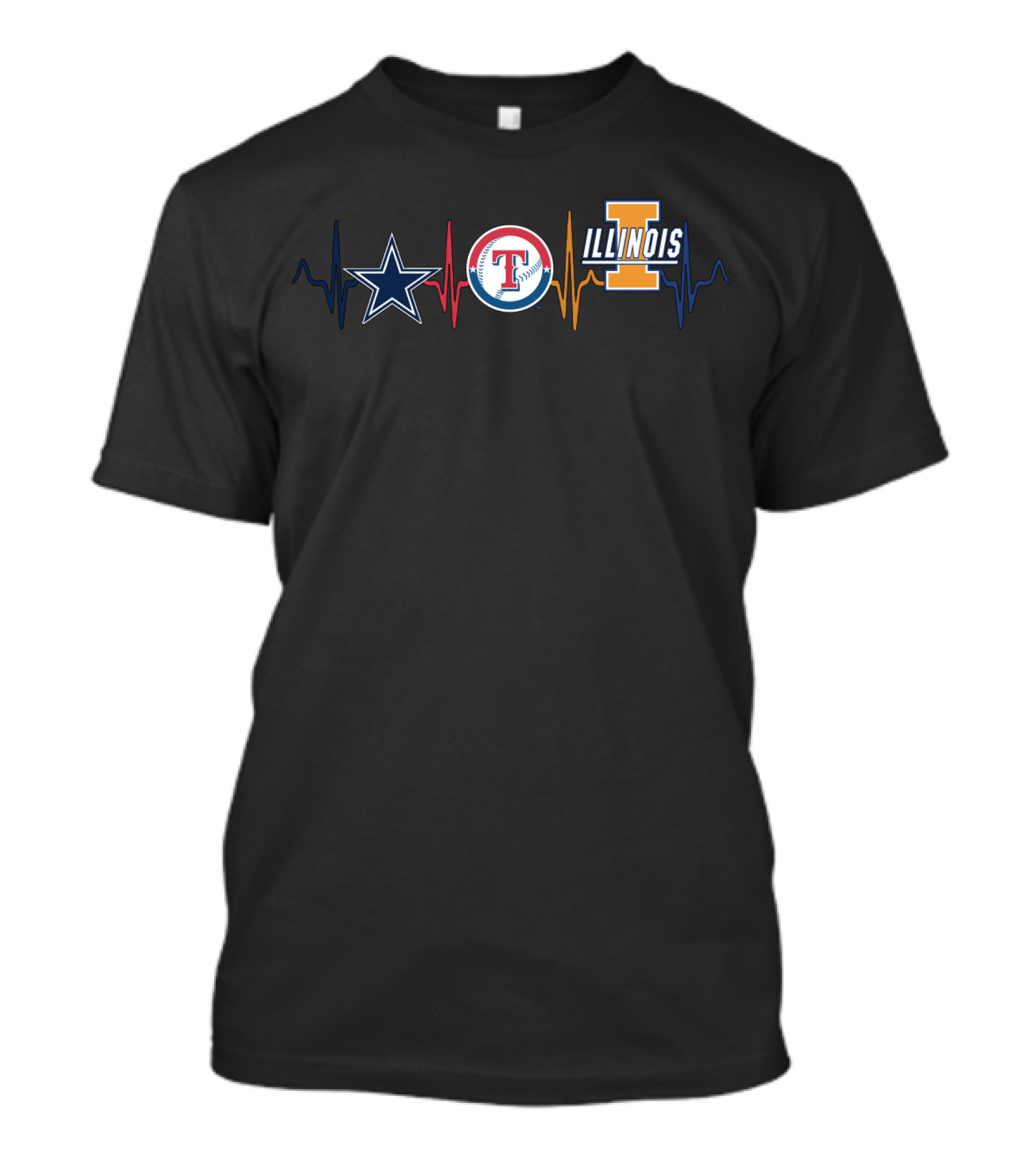 Dallas Cowboys Texas Rangers Illinois Fighting Illini Heartbeat T-Shirt