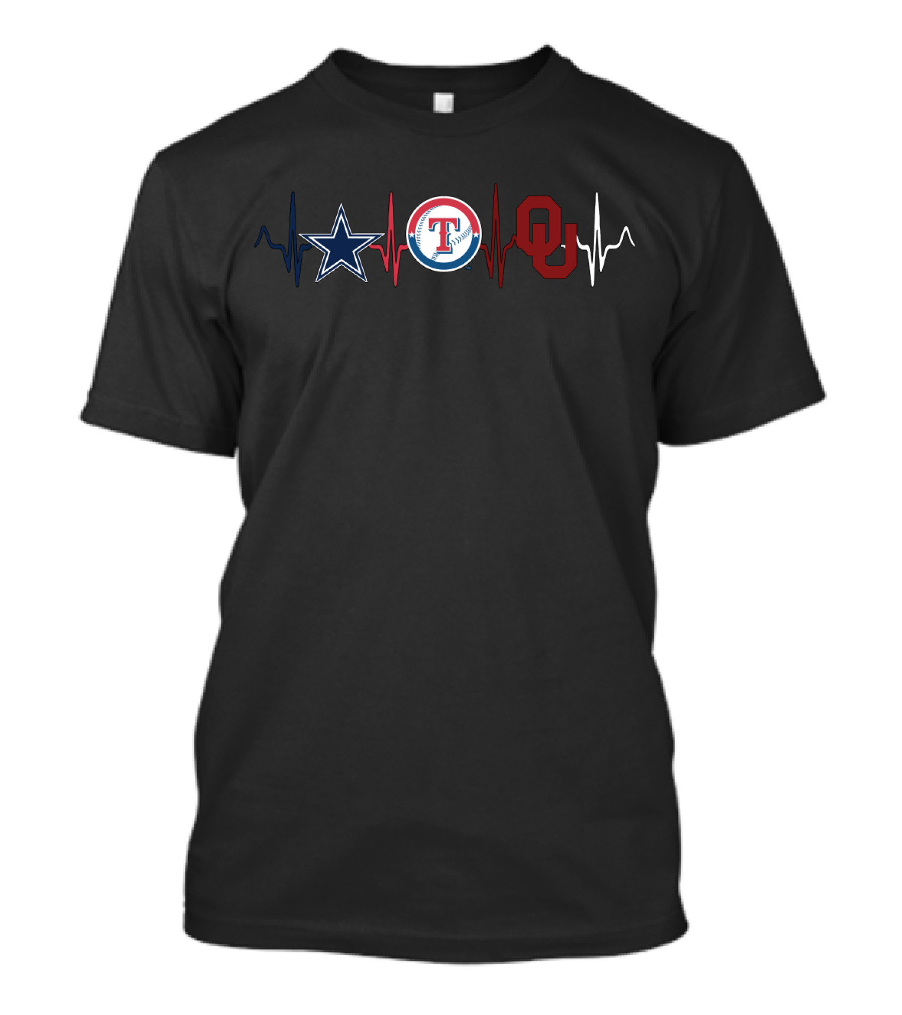 Dallas Cowboys Texas Rangers Oklahoma Sooners Heartbeat T-Shirt