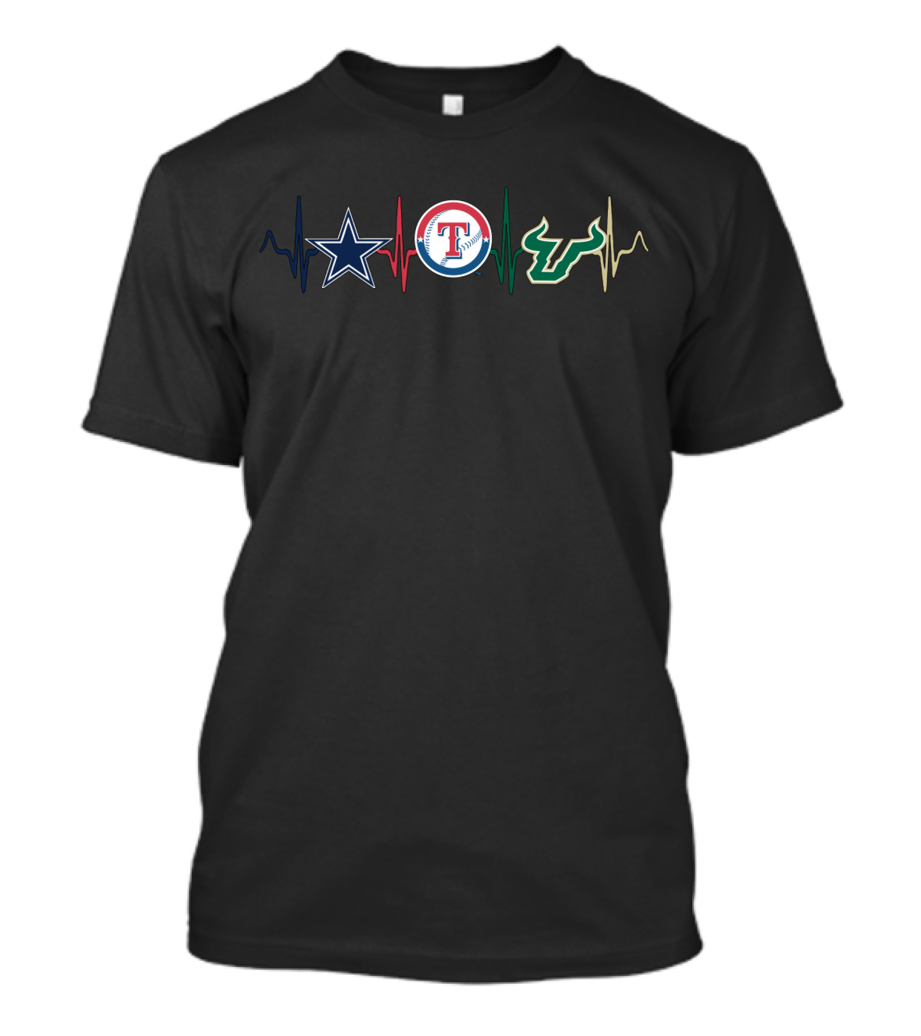Cowboys Rangers Bulls Heartbeat Ekg T-Shirt
