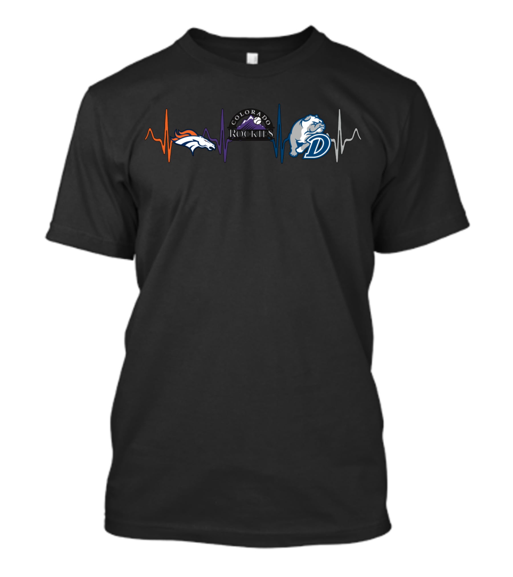 Love Broncos Colorado Rockies Db Heartbeat T-Shirt