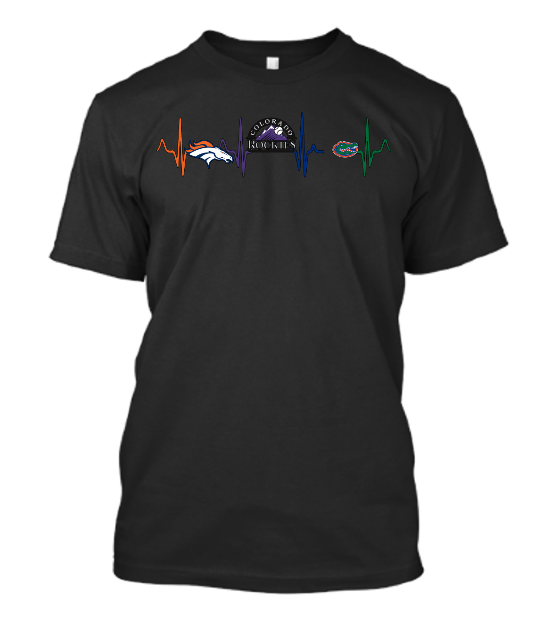 Denver Broncos Colorado Rockies Florida Gators Heartbeat T-Shirt