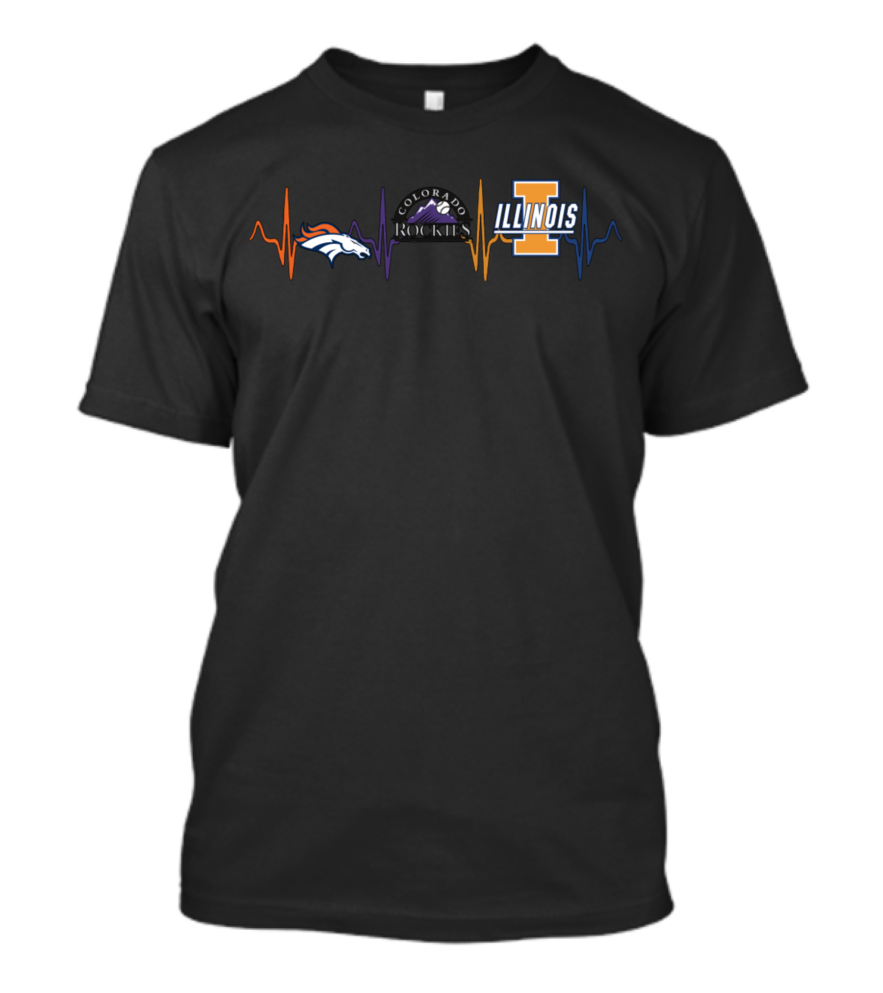 Love Broncos Colorado Rockies Illinois Fi Heartbeat T-Shirt