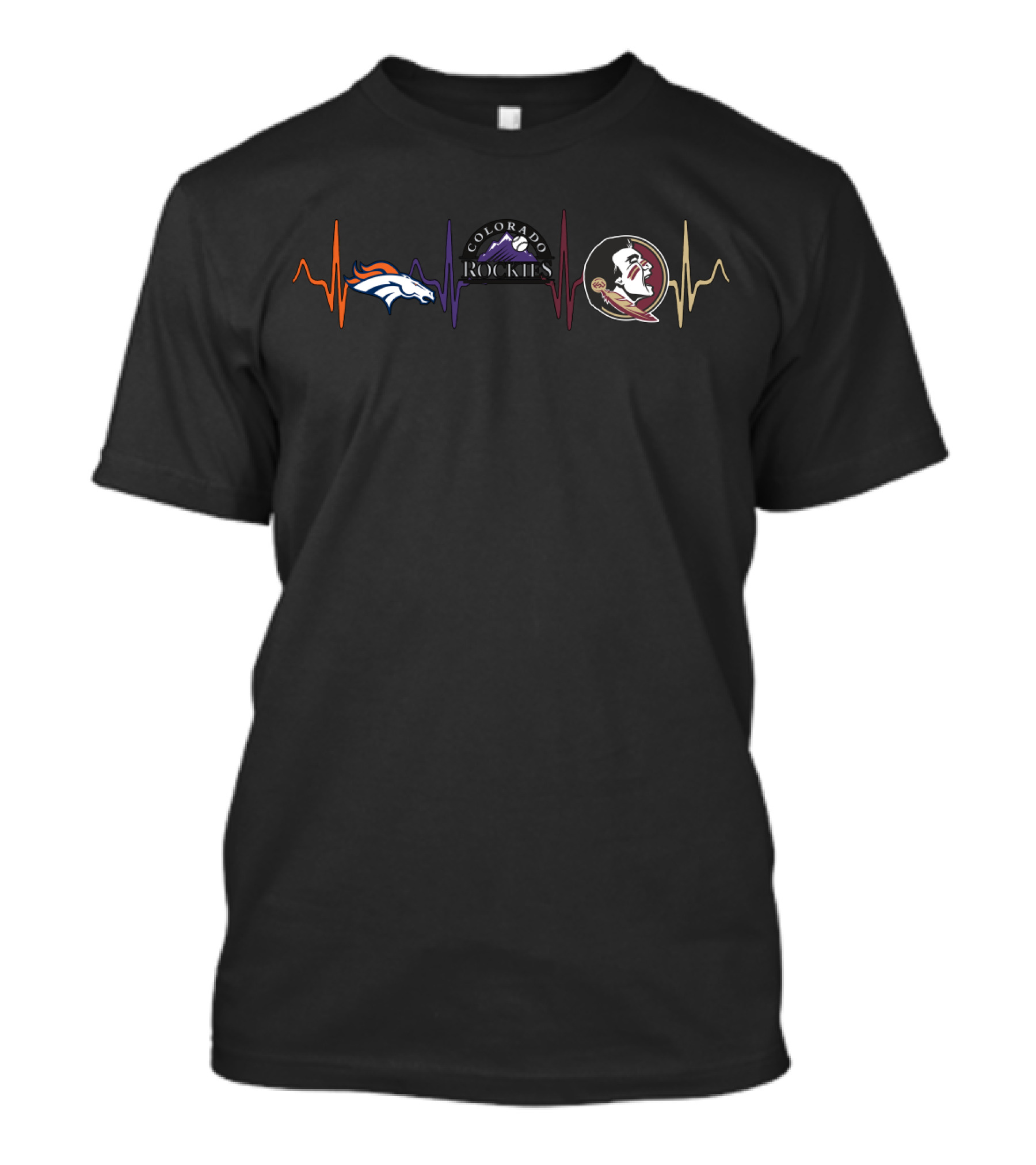 Denver Broncos Colorado Rockies Florida State Seminoles Heartbeat T-Shirt