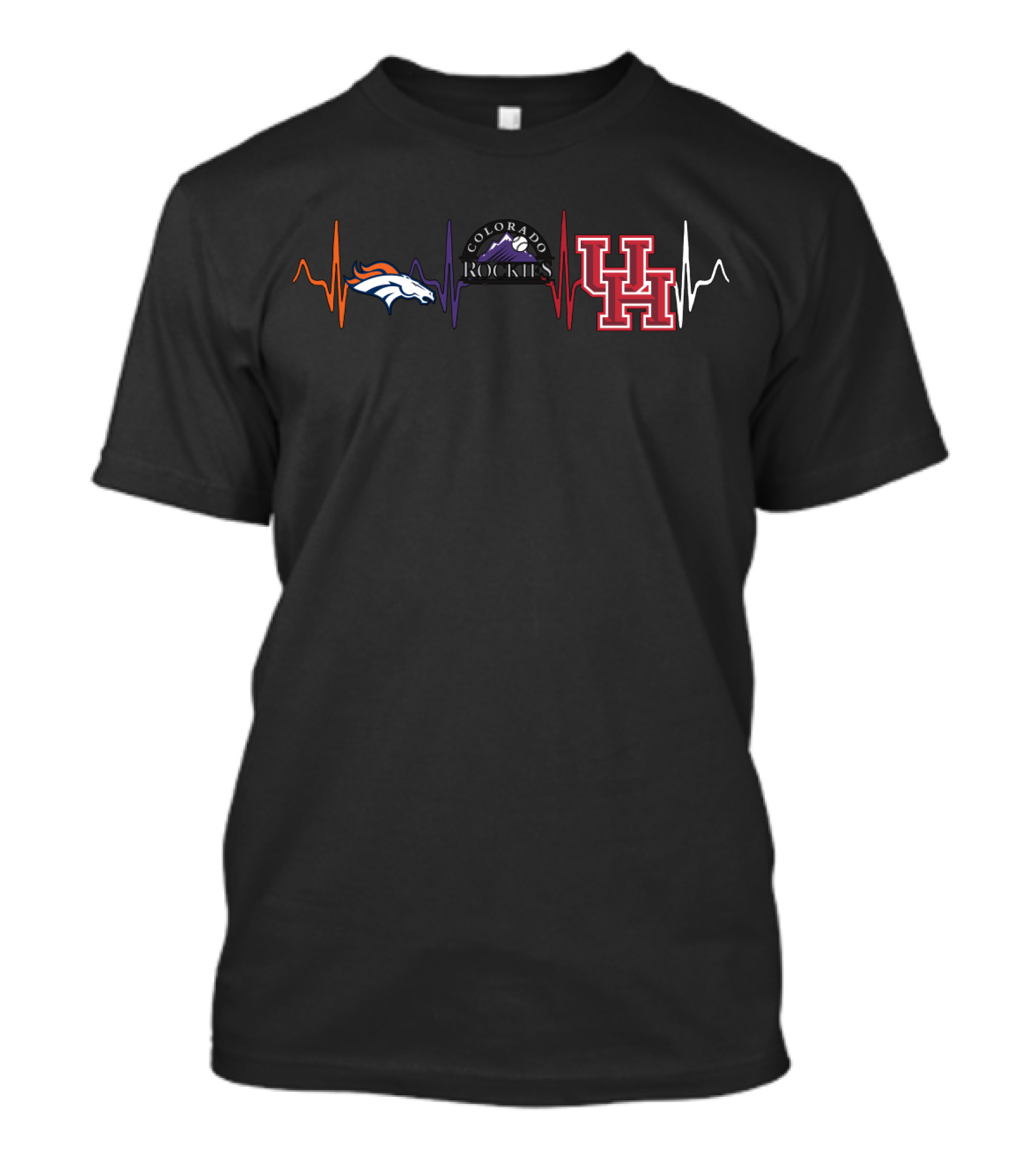 Love Broncos Colorado Rockies Houston Cougars Heartbeat Line T-Shirt