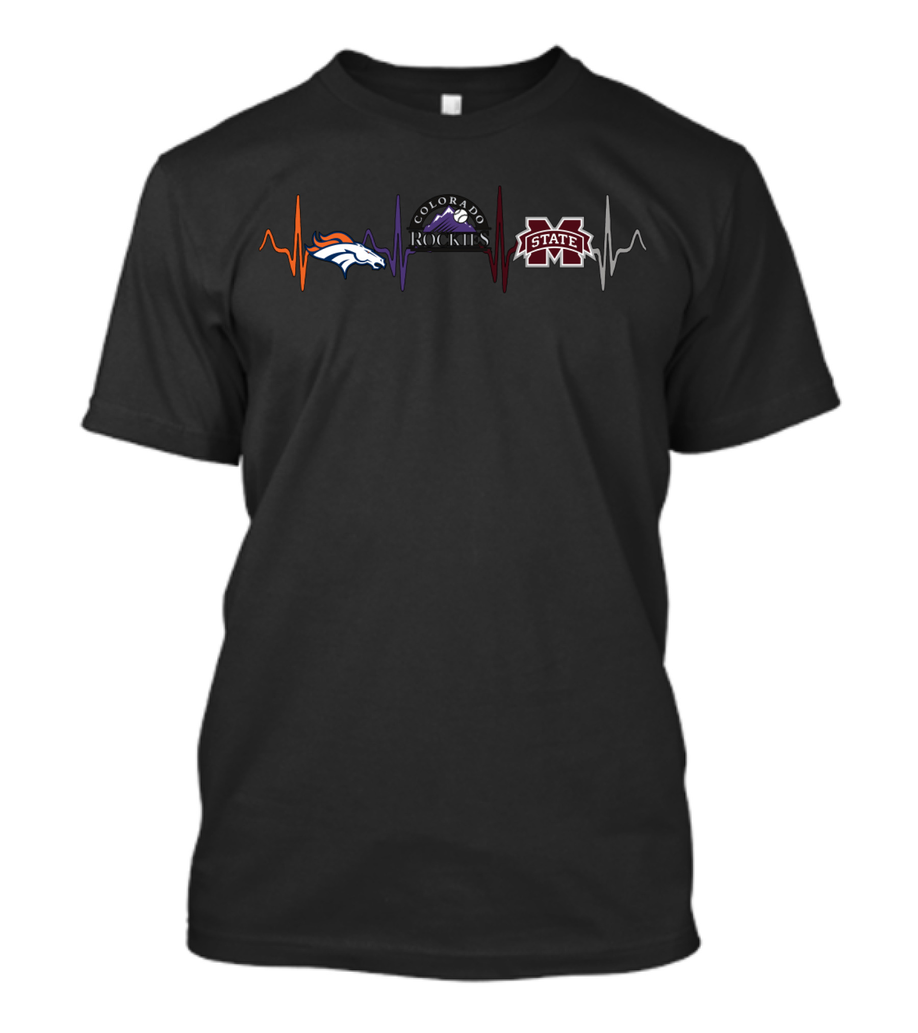 Love Broncos Colorado Rockies Mississippi State Heartbeat T-Shirt