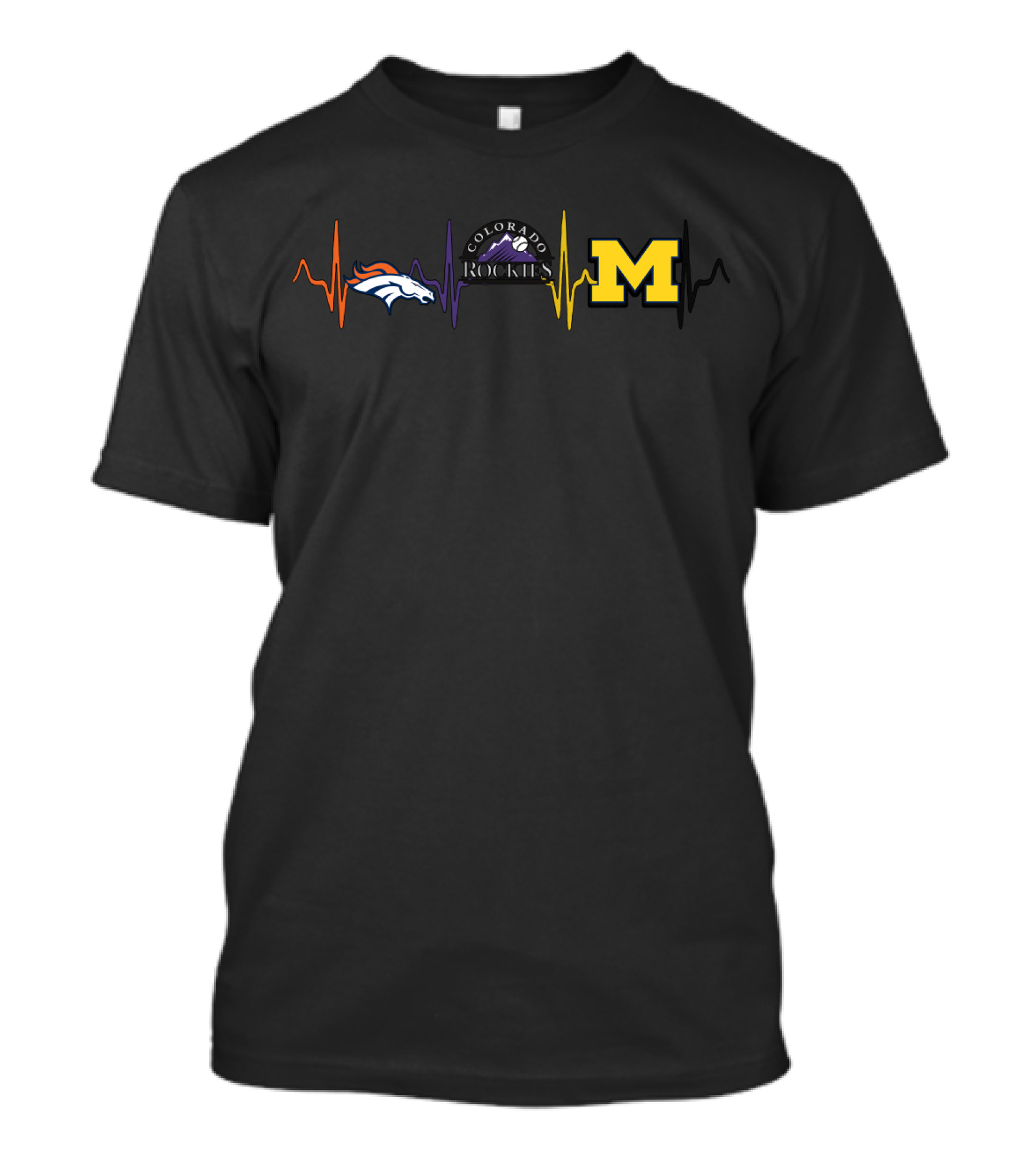 Denver Broncos Colorado Rockies Michigan Wolverines Heartbeat T-Shirt