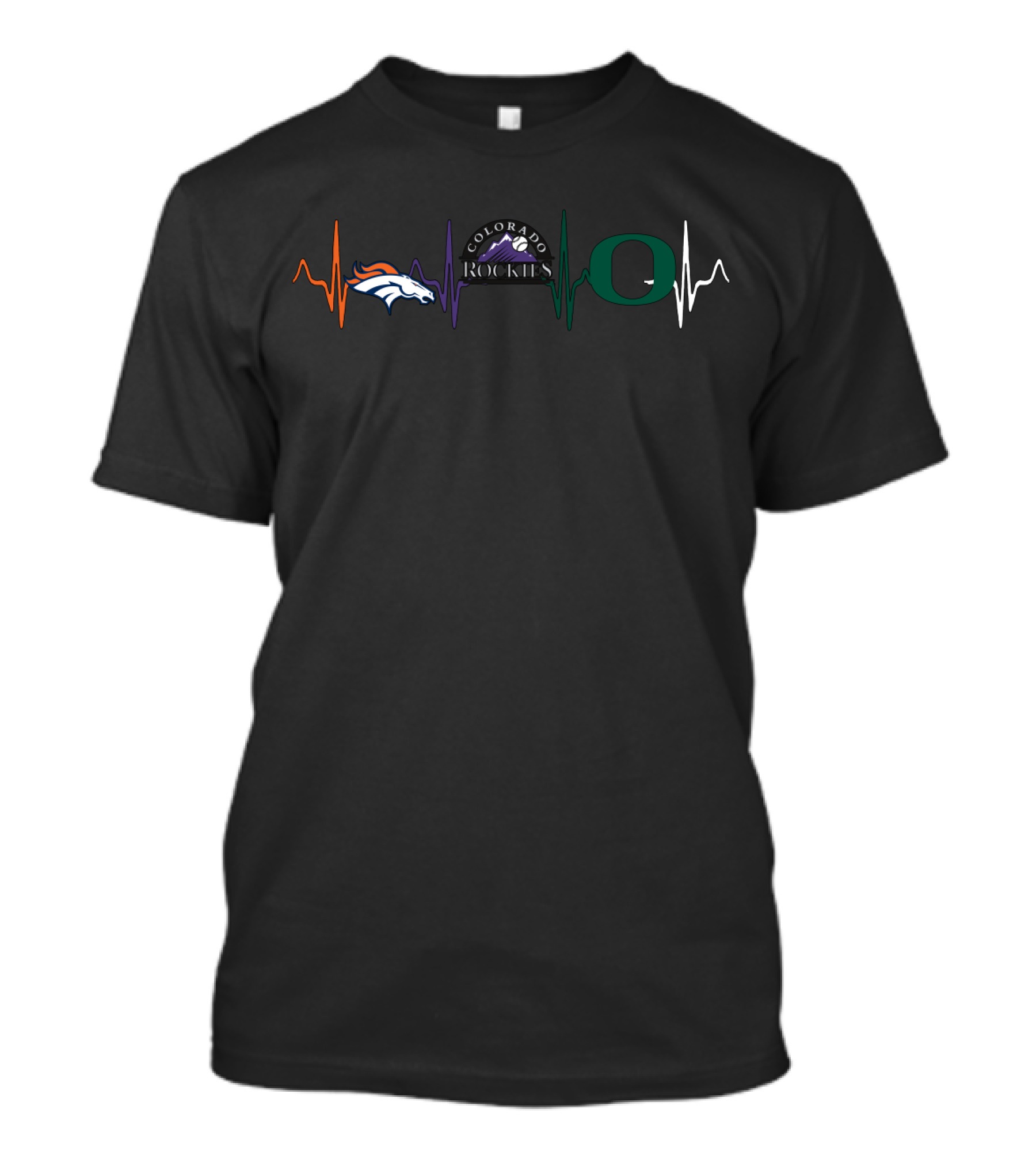 Love Broncos Colorado Rockies Oregon Ducks Heartbeat T-Shirt