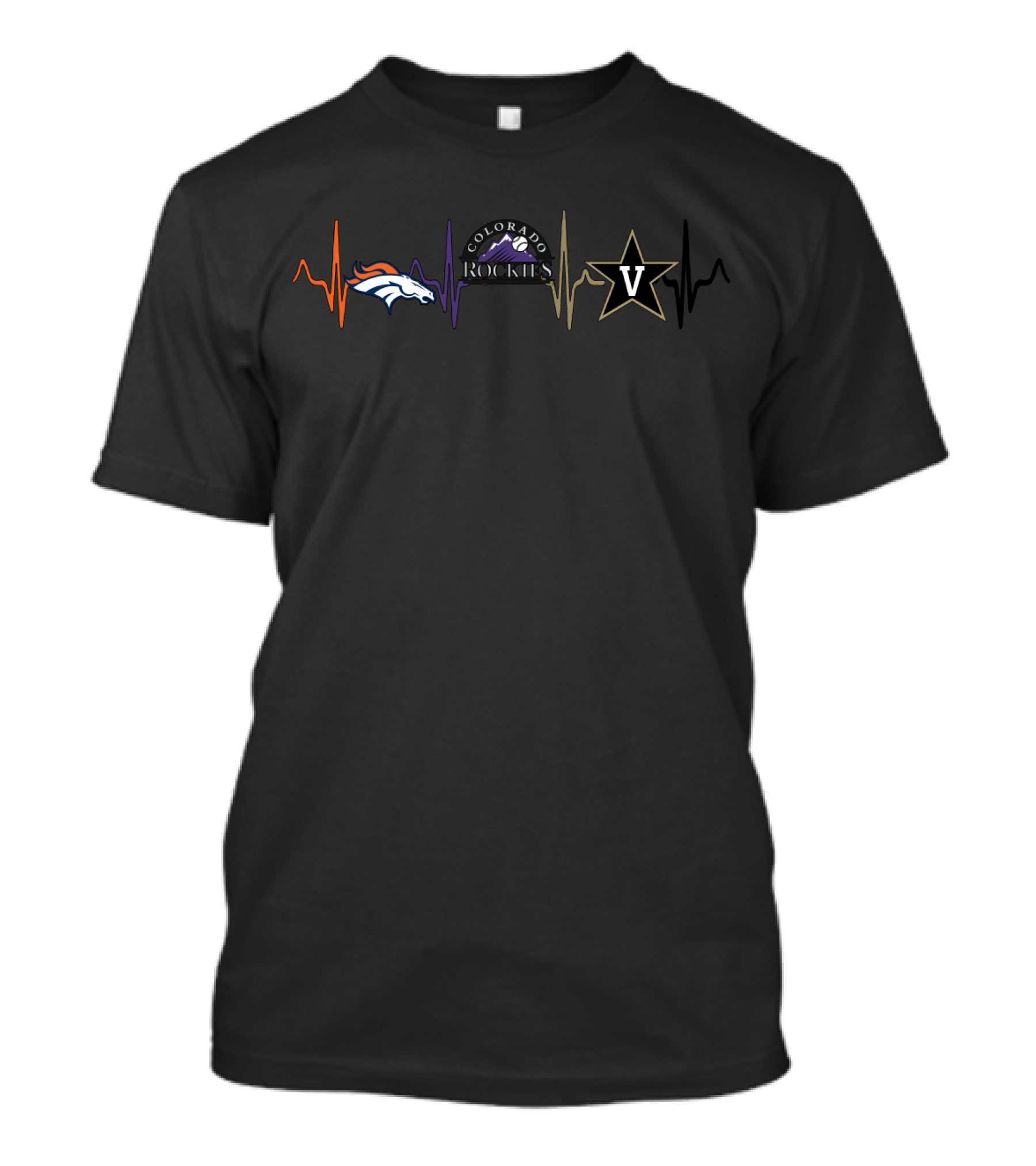 Denver Broncos Colorado Rockies Vanderbilt Commodores Fan Heartbeat T-Shirt