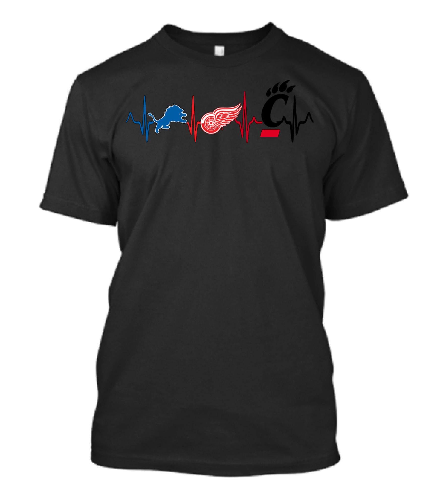 Detroit Lions Red Wings Cincinnati Bearcats Heartbeat T-Shirt