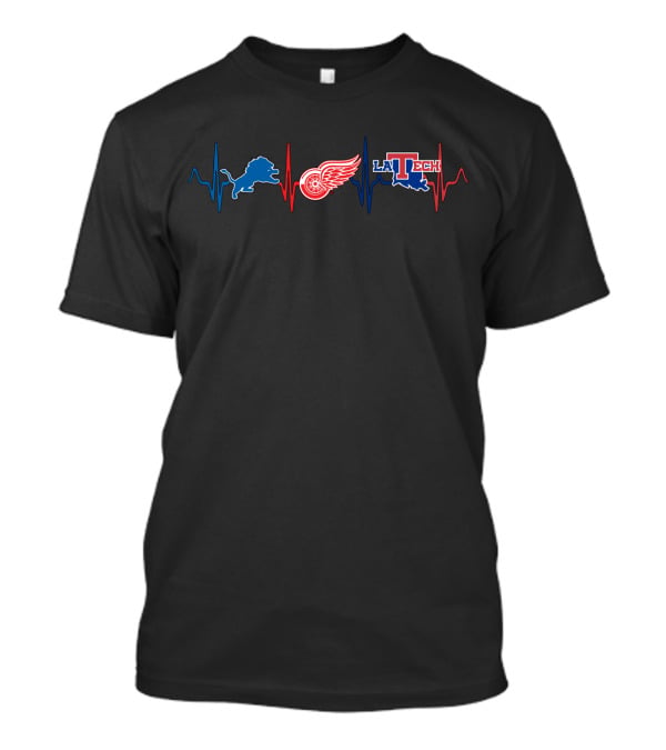 Detroit Lions Detroit Red Wings Louisiana Tech Logo Heartbeat T-Shirt