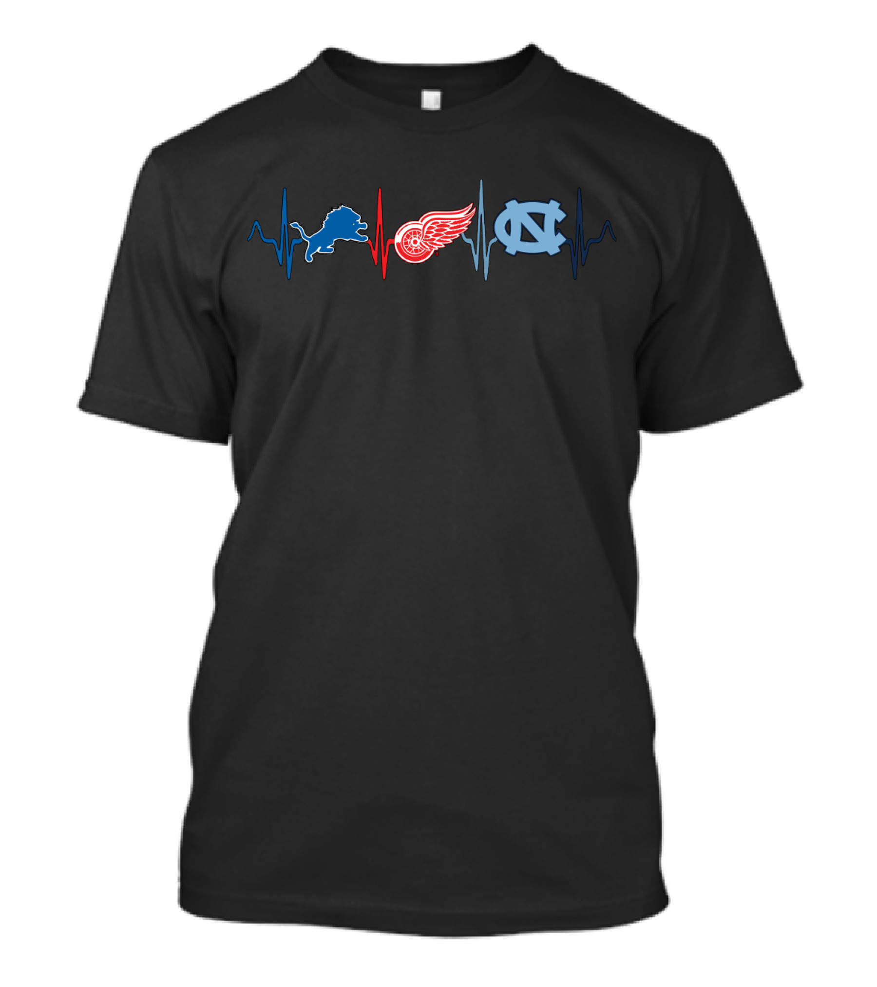 Detroit Lions Detroit Red Wings North Carolina Tar Heels Heartbeat Line T-Shirt