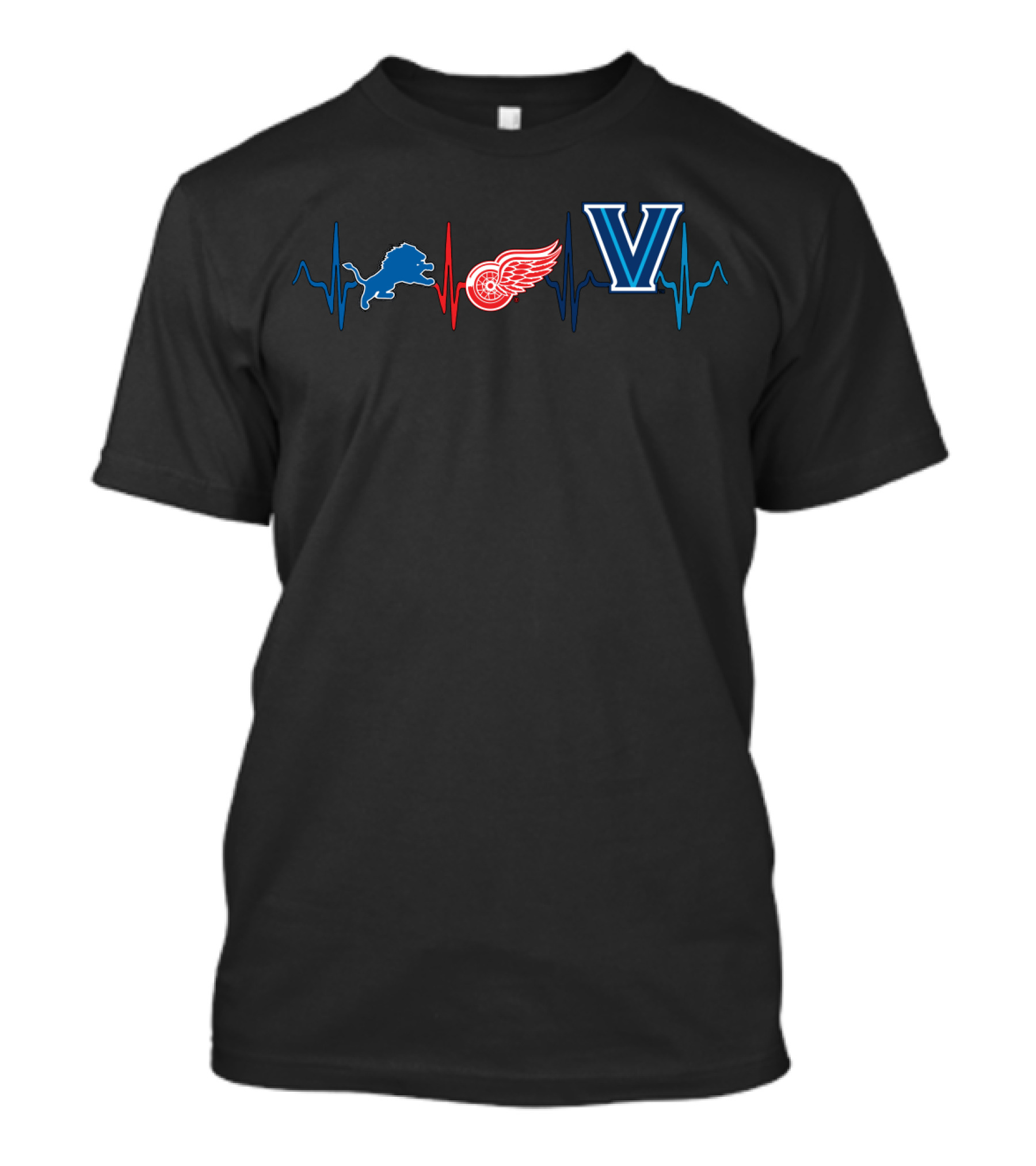 Detroit Lions Red Wings Villanova Heartbeat T-Shirt