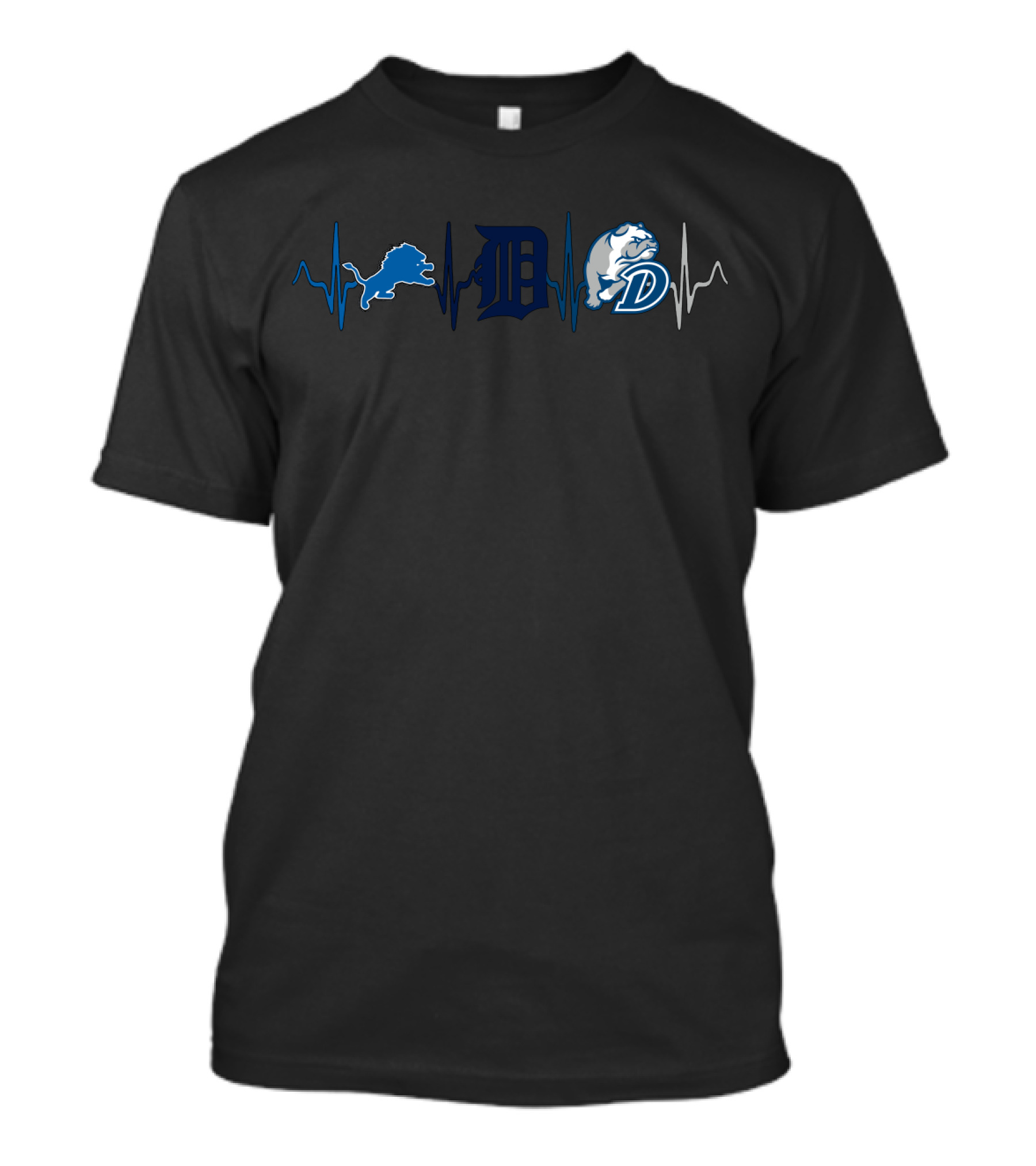 Detroit Lions Tigers Drake Bulldogs Heartbeat T-Shirt