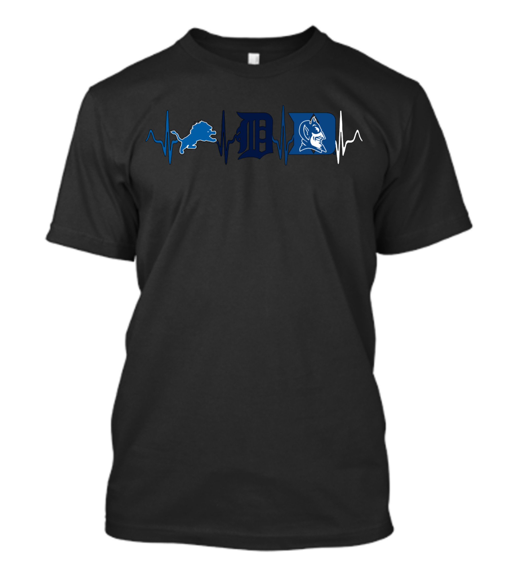 Detroit Tigers Lions Duke Blue Devils Heartbeat T-Shirt