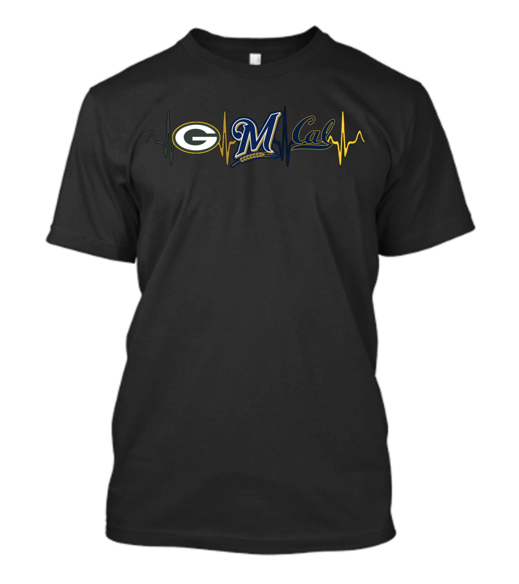 Love Packers Brewers Cal Heartbeat T-Shirt